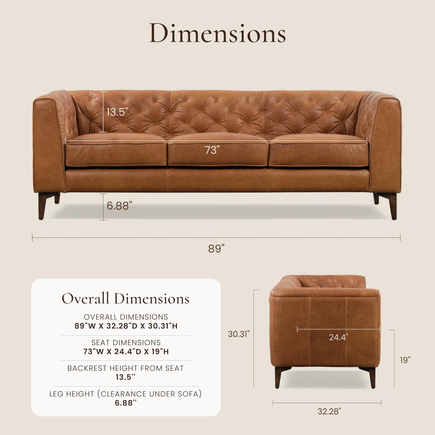 Poly & Bark Leather Sofa with Tufted Back