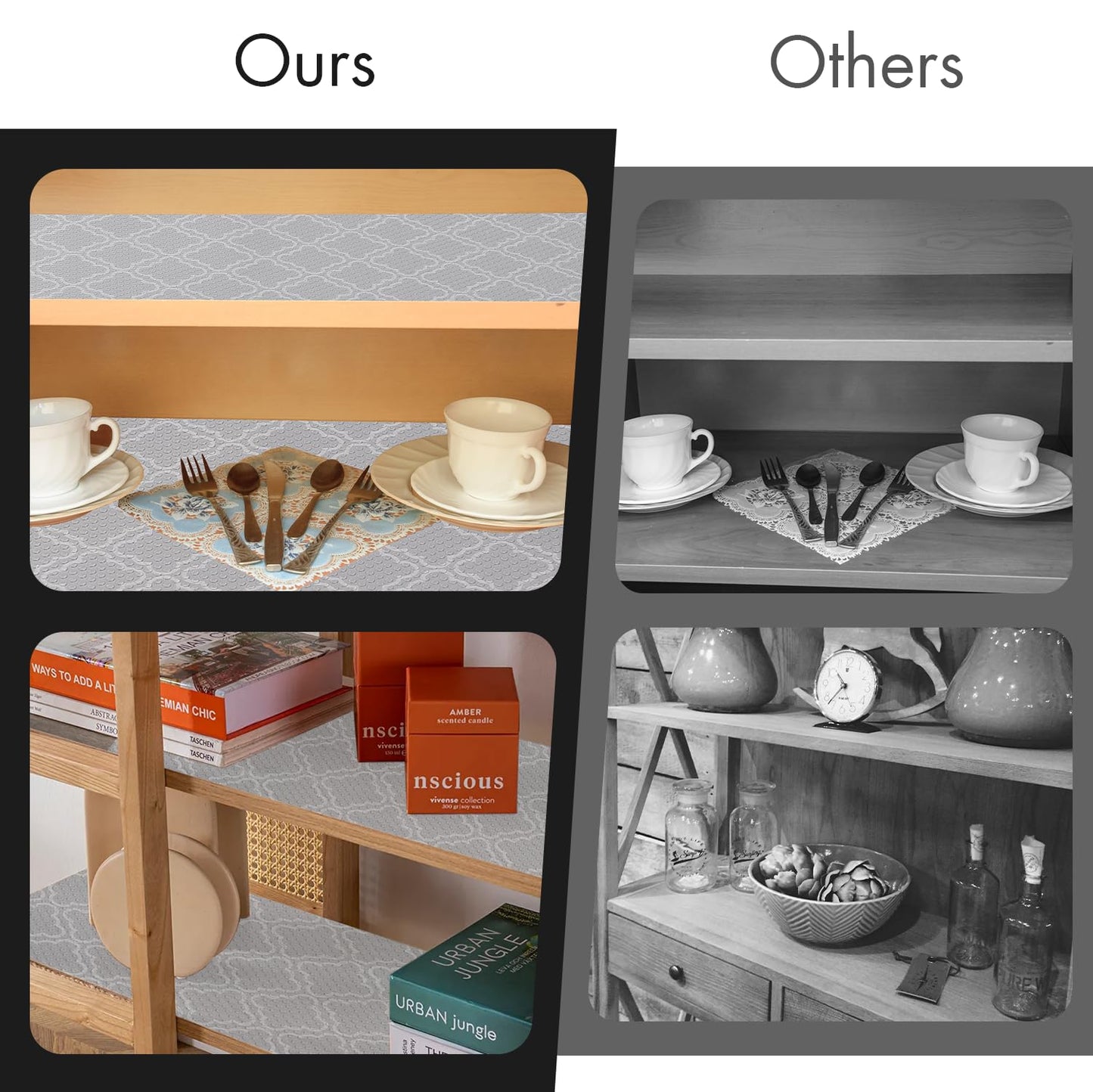 Cooyes Shelf Liner, Non-Slip Cabinet Liner, Washable Oil-Proof for Kitchen Cabinet with Modern Pattern, Durable EVA Shelves, Refrigerator, Storage, Desks, Pantry, Non Adhesive Drawers