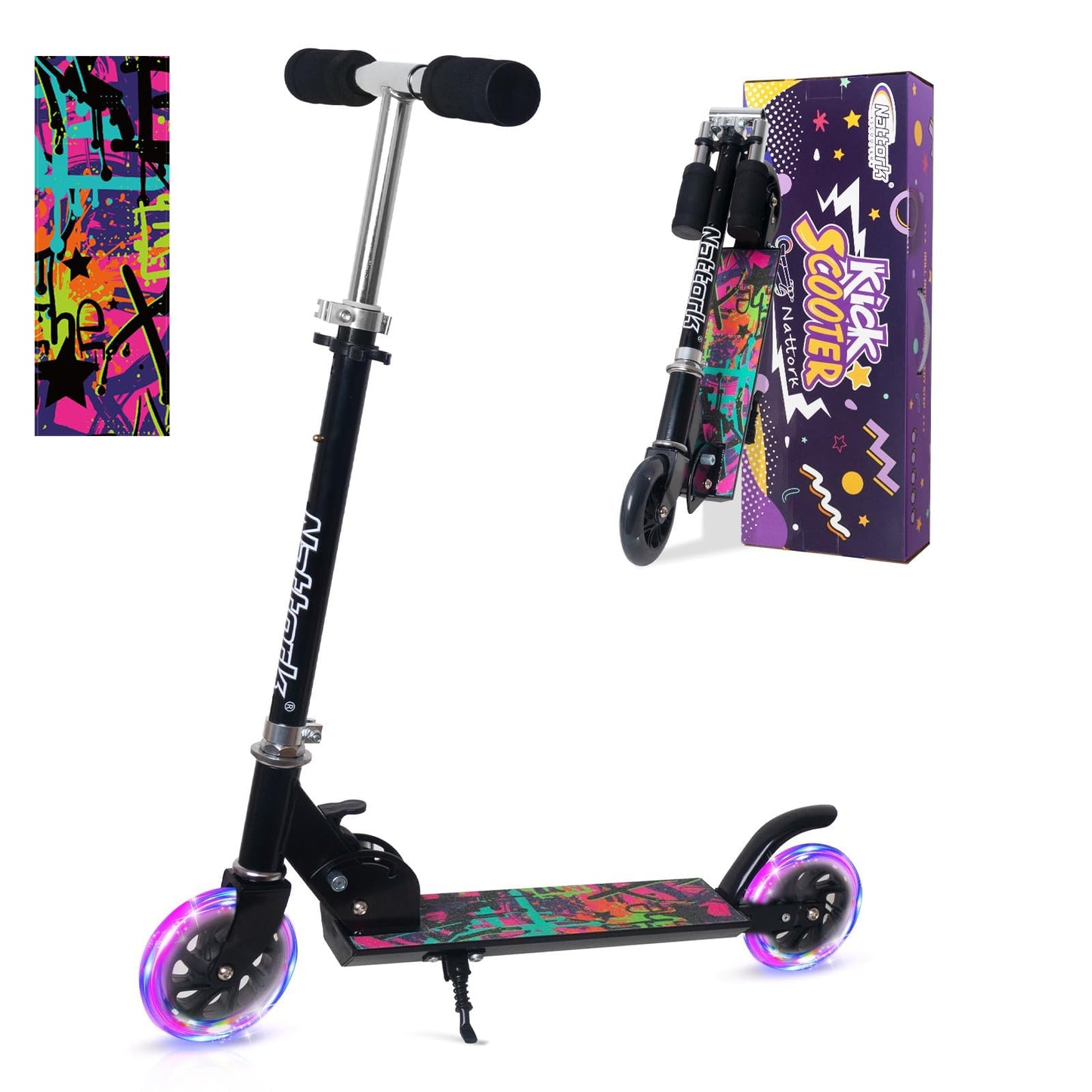 Kids Scooter with Light Up Wheels, Adjustable Height