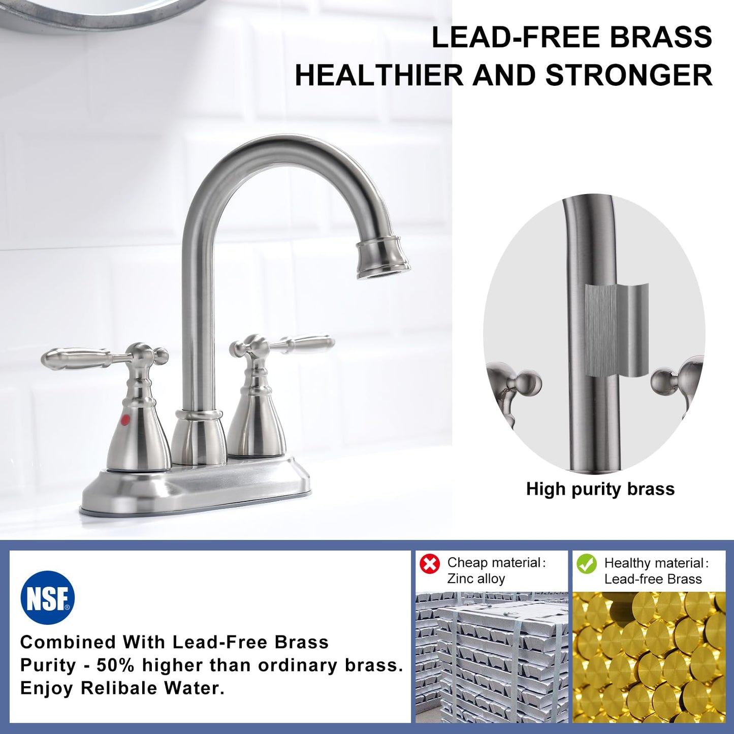 BRAVEBAR Brushed Nickel Bathroom Sink Faucet