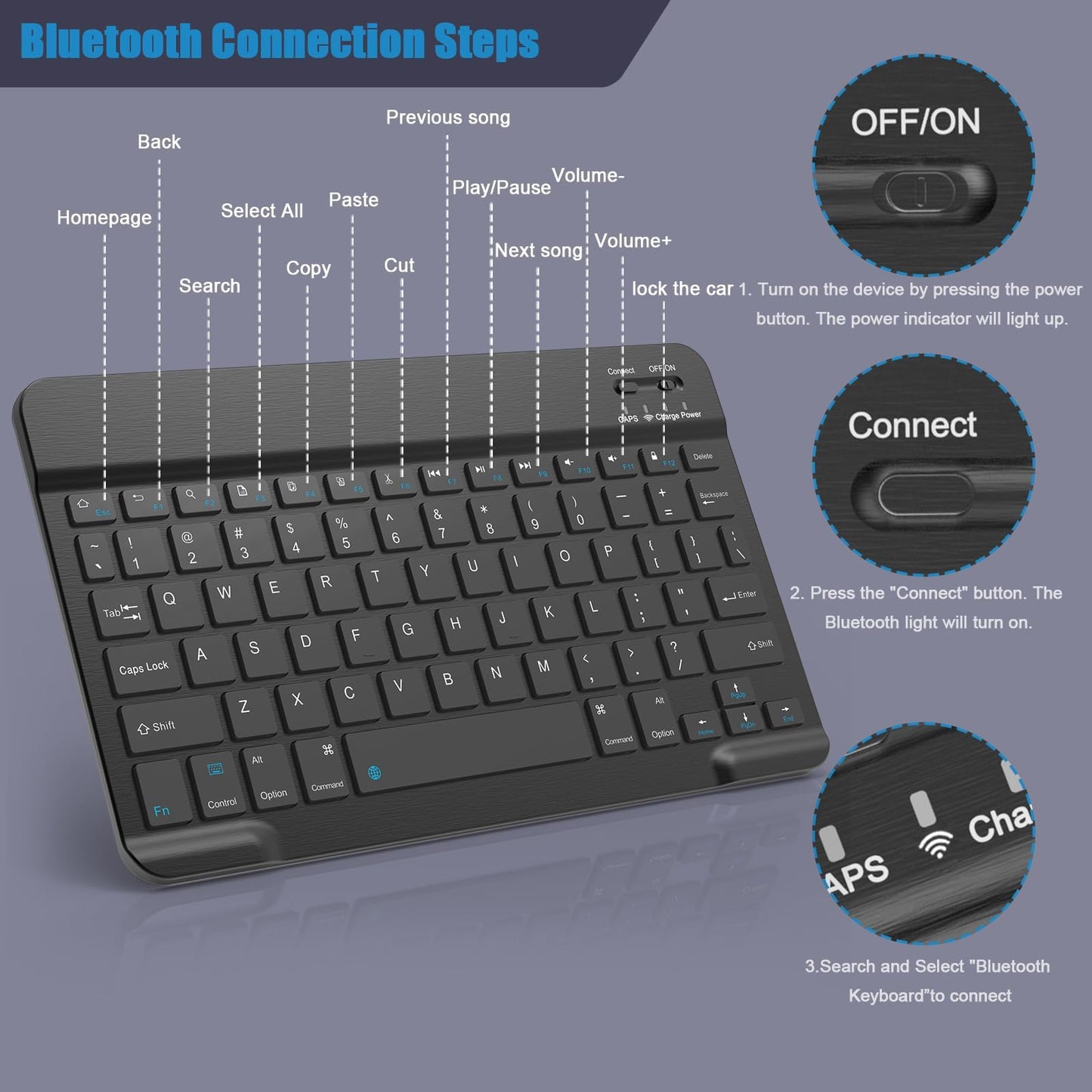 Bluetooth Keyboard for iPad, Samsung Tablets