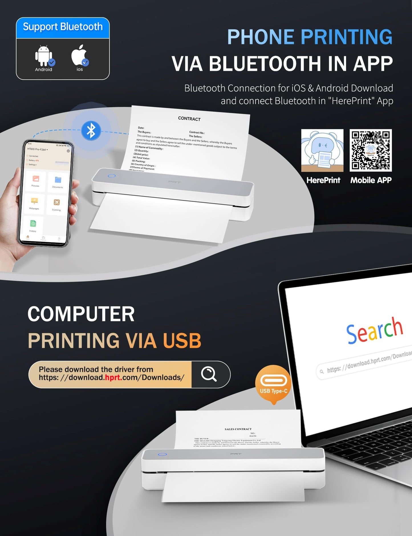 Wireless Portable Bluetooth Thermal Printer for Travel