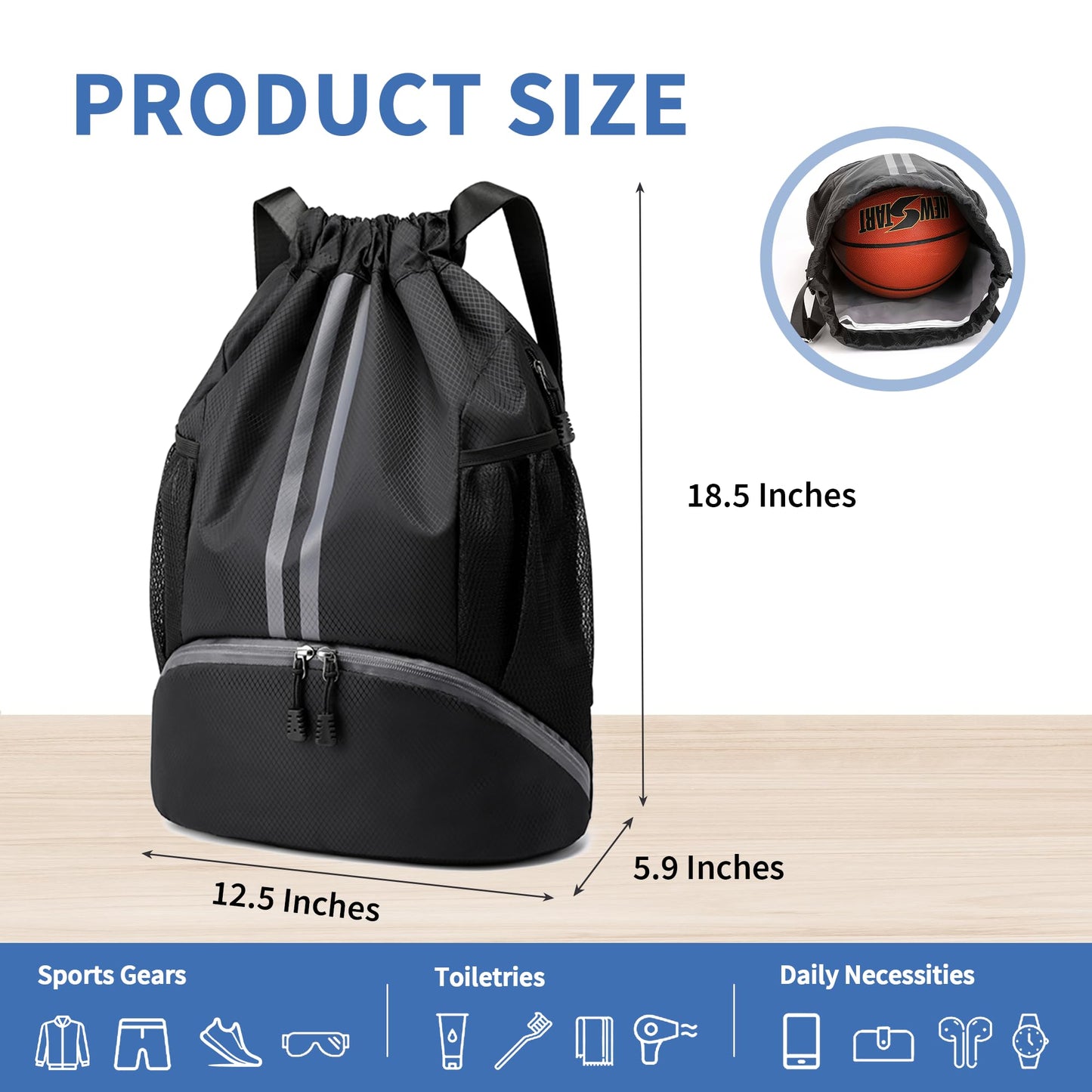 Drawstring Swim Backpack with Shoe Compartment