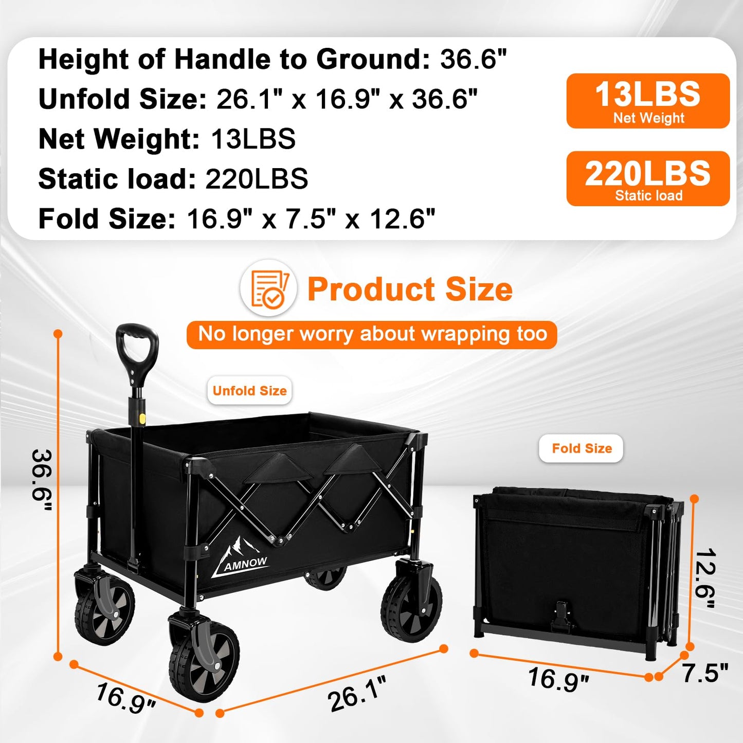 Collapsible Folding Wagon Cart with Wheels