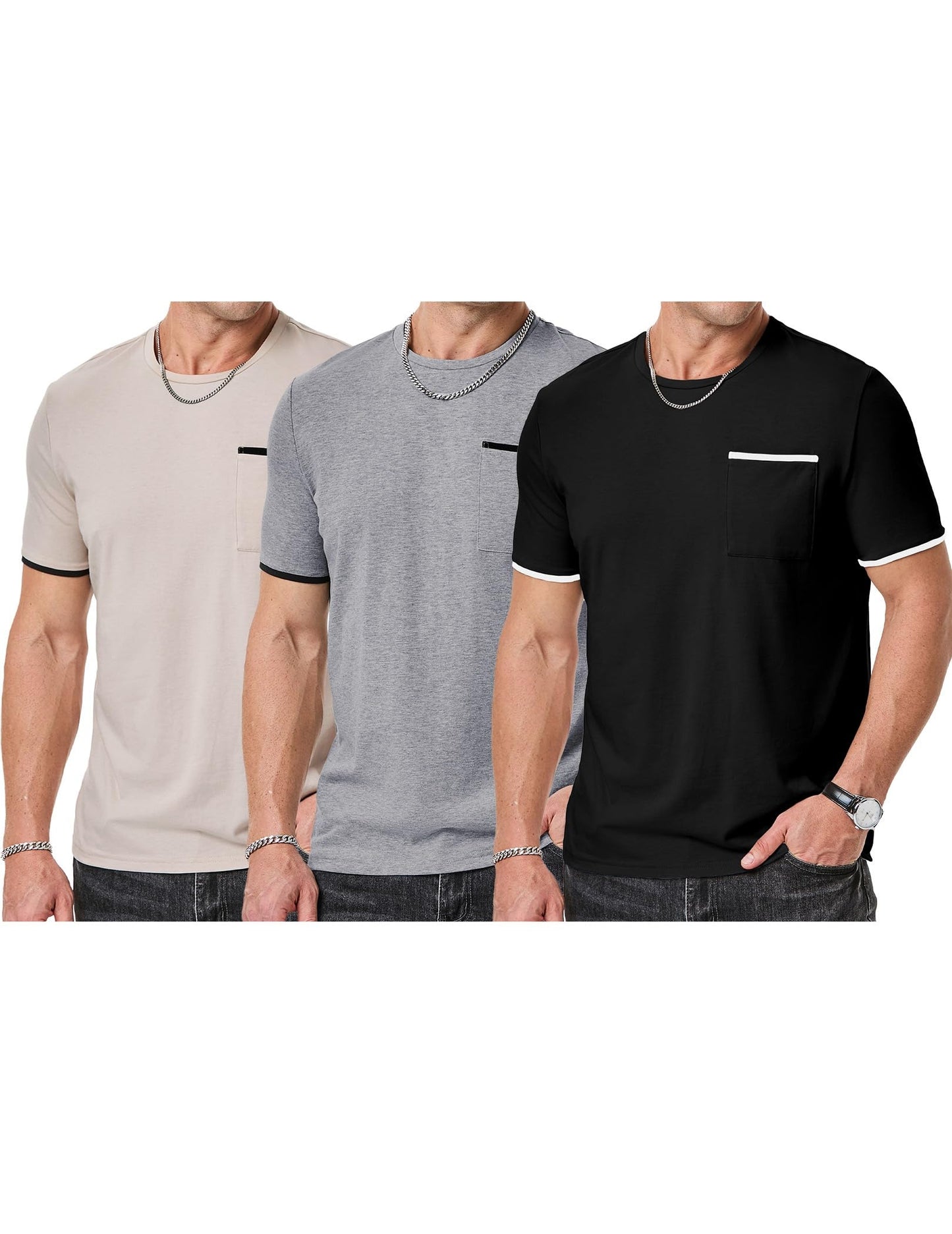 3-Pack Men's Moisture Wicking Crew Neck Tees