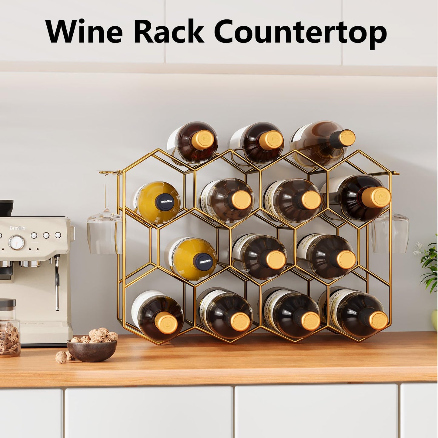 Countertop Wine Rack for 14 Bottles - Gold