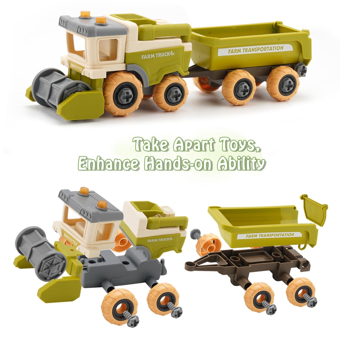 Eaciilee Sandbox Toys - Combine Harvester Truck Toy with Trailer - Farm Sand Box Toys Vehicle with Farm Animal Cows, Lambs, Outdoor Beach and Sand Toy Trucks - Gifts for Boys Girls Kids