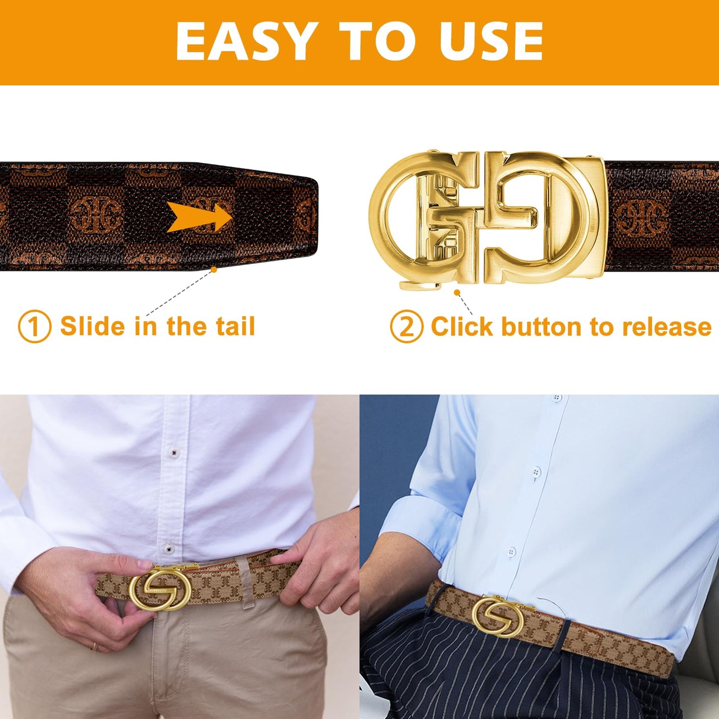 ITIEZY Adjustable Leather Ratchet Belt for Men