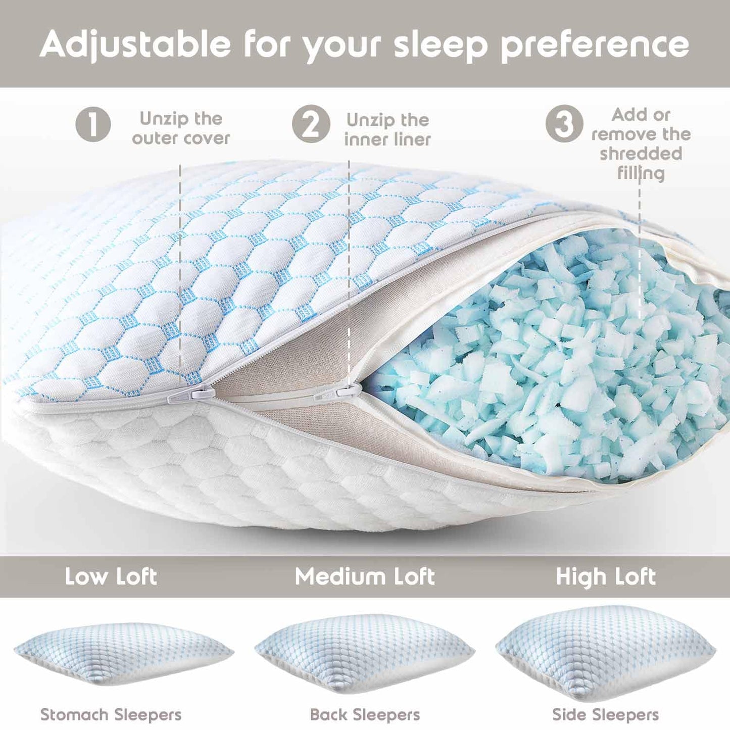 2 Pack Nestl Cooling Shredded Memory Foam Pillows