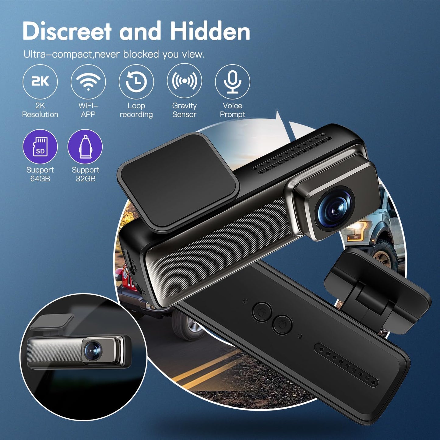 COCDLAN Dash Cam 2K 1440P WiFi Car Camera with App, Dash cam with Night Vision,160°Wide Angle WDR,Loop Recording,Free 64GB SD Card,24 Hrs Parking Mode