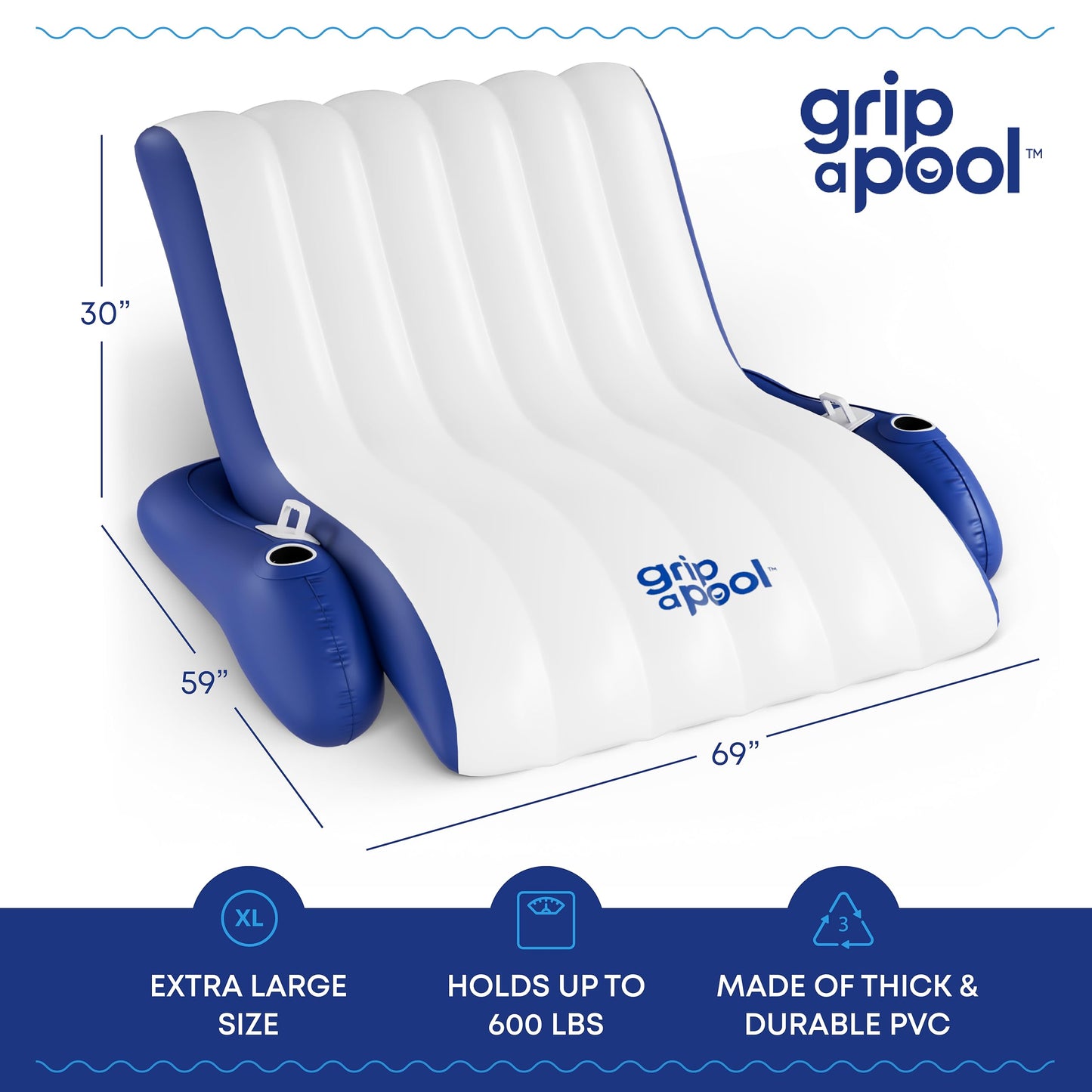 Inflatable 1-2 Person Pool Recliner Lounge Float with Cup Holders - For Pool, Lake, River, Beach