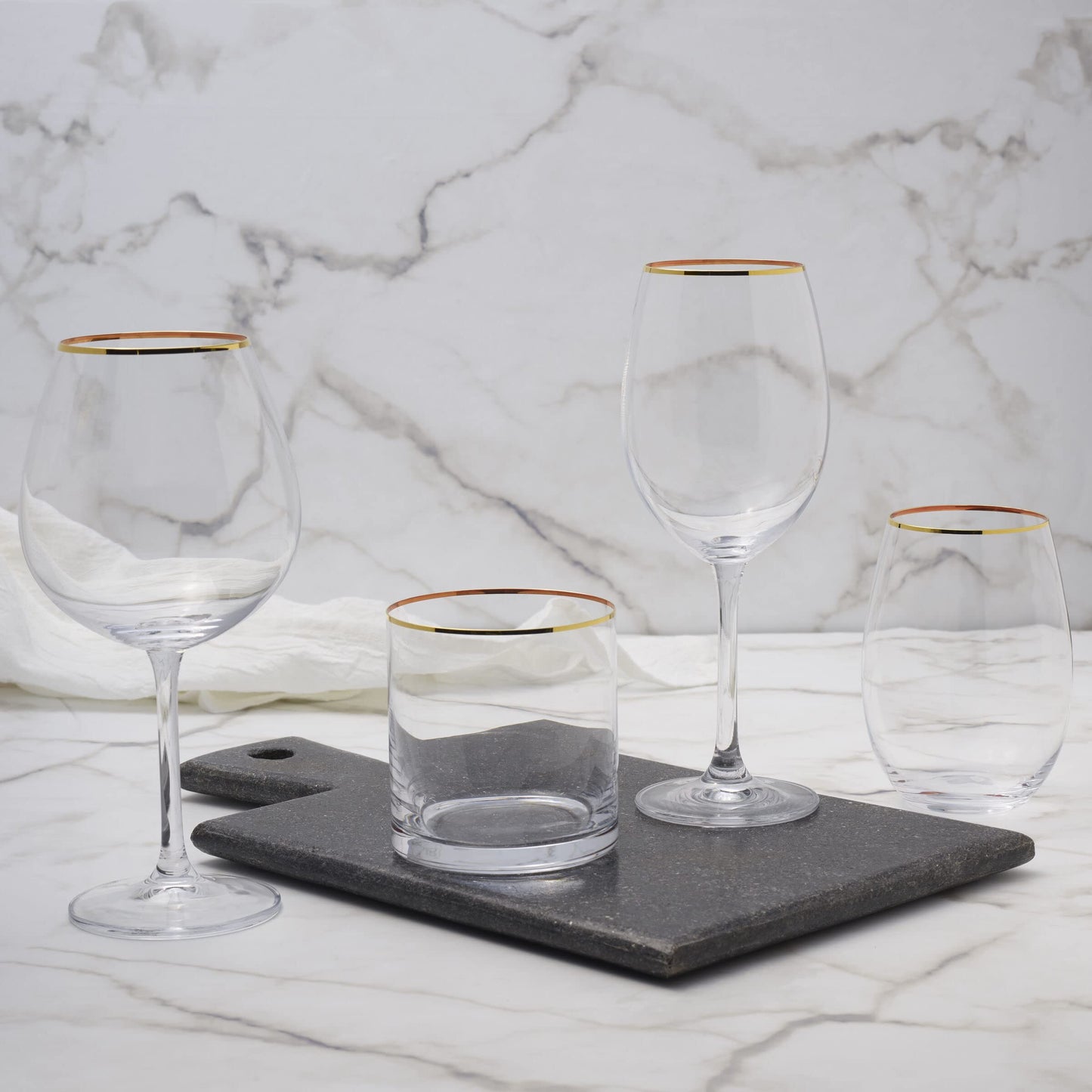 Mikasa Julie Gold Set of 4 White Wine Glasses, 16.5-Ounce, Clear