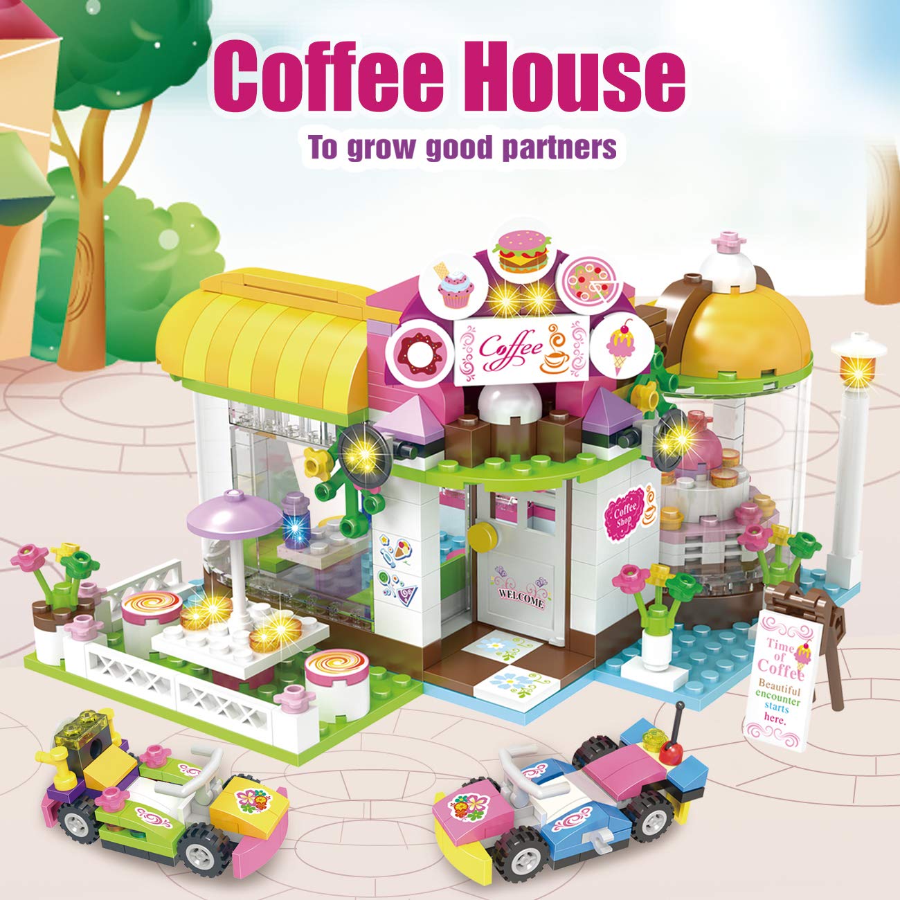 1140 Pieces Friends Summer Pool Party Coffee House Building Kit, STEM Creative Friends House Building Blocks with Storage Box, Fun Building Toys Gift for Kids, Girls and Boys 6+ Year Old
