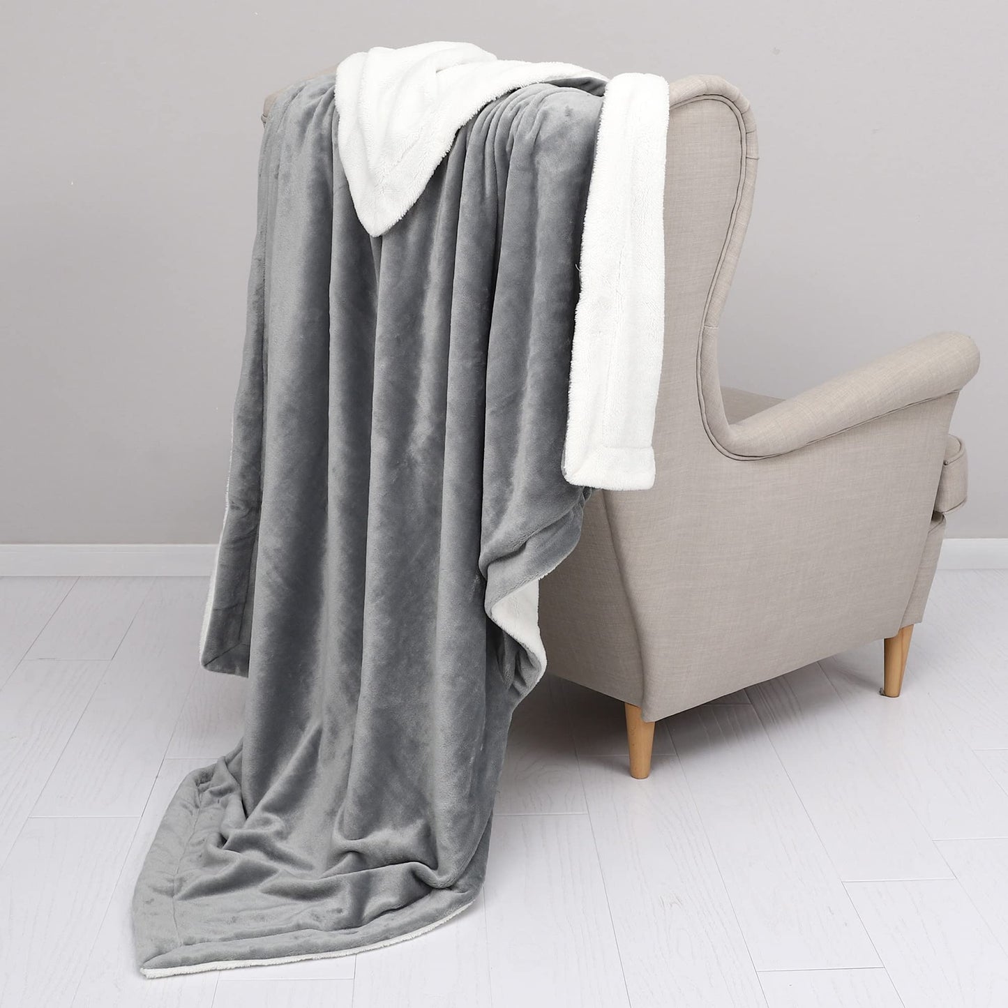 TILLYOU Reversible Plush Sherpa Fleece Kids Blanket for Boys Girls, 50"x60" - Fuzzy Fluffy Warm Throw Blanket for Couch Bed Sofa, Gray