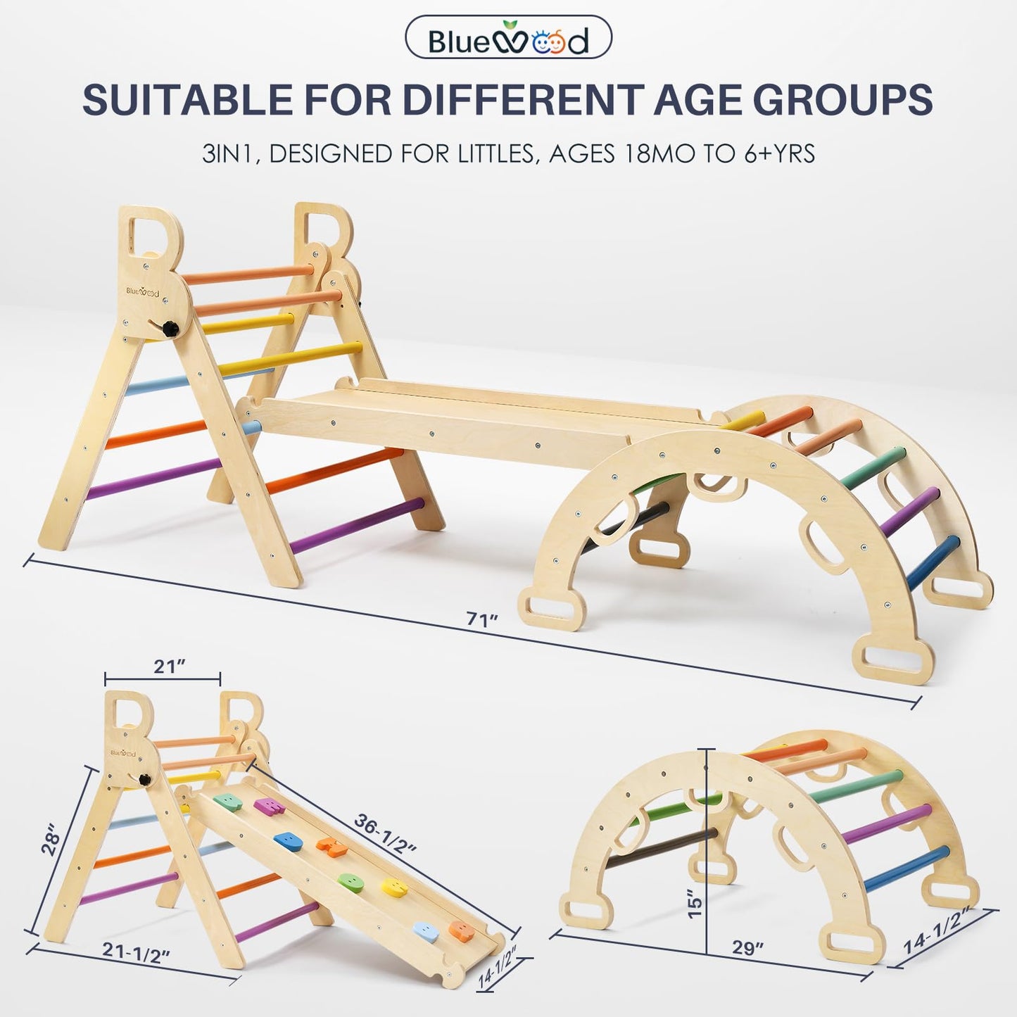 BlueWood 7-in-1 Wooden Climbing Triangle for Kids