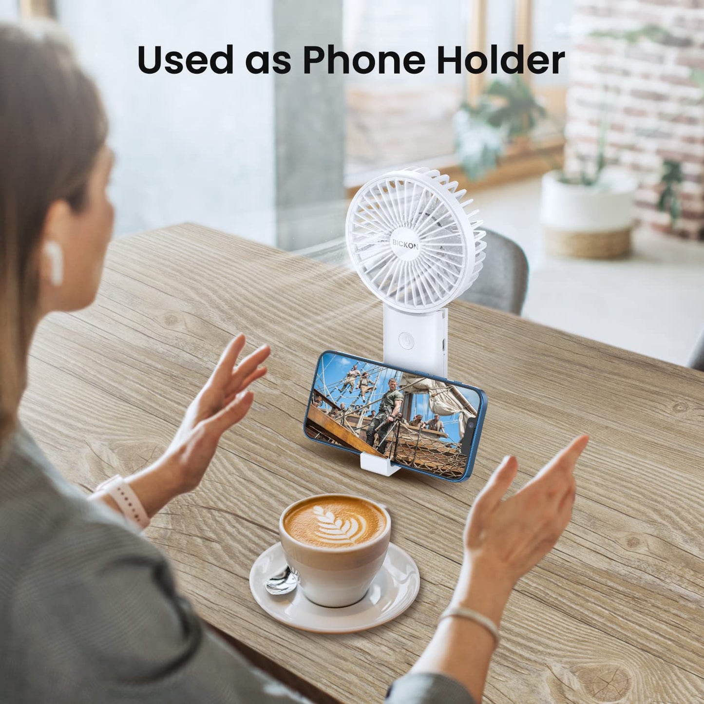 BICKON Handheld Fan, Portable Fan with USB Rechargeable Battery, 3 Adjustable Speed personal fan Desk Table fan with Base, Lightweight Makeup Fan for girls Women Kids, Travel, Outdoor Indoor Office