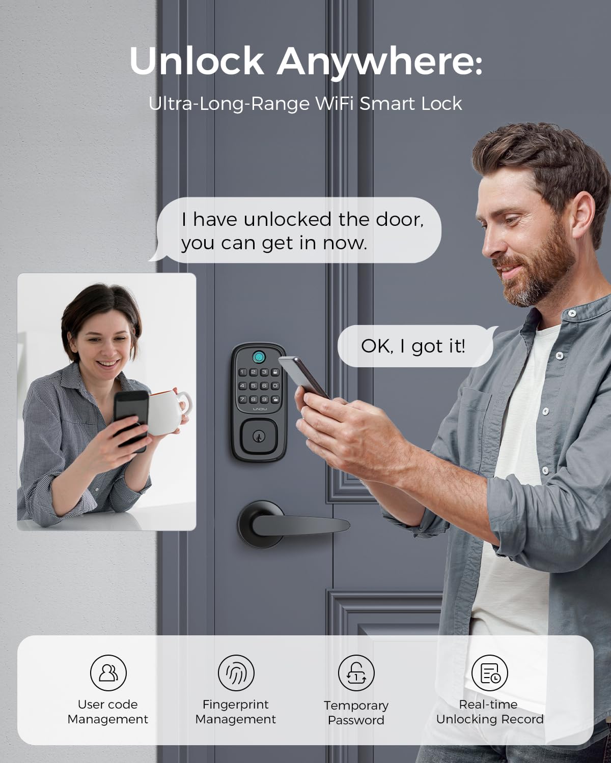 WiFi Smart Keypad Deadbolt with Fingerprint Access