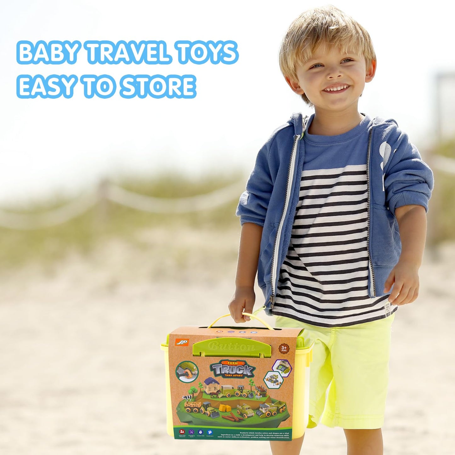Eaciilee Sandbox Toys - Combine Harvester Truck Toy with Trailer - Farm Sand Box Toys Vehicle with Farm Animal Cows, Lambs, Outdoor Beach and Sand Toy Trucks - Gifts for Boys Girls Kids