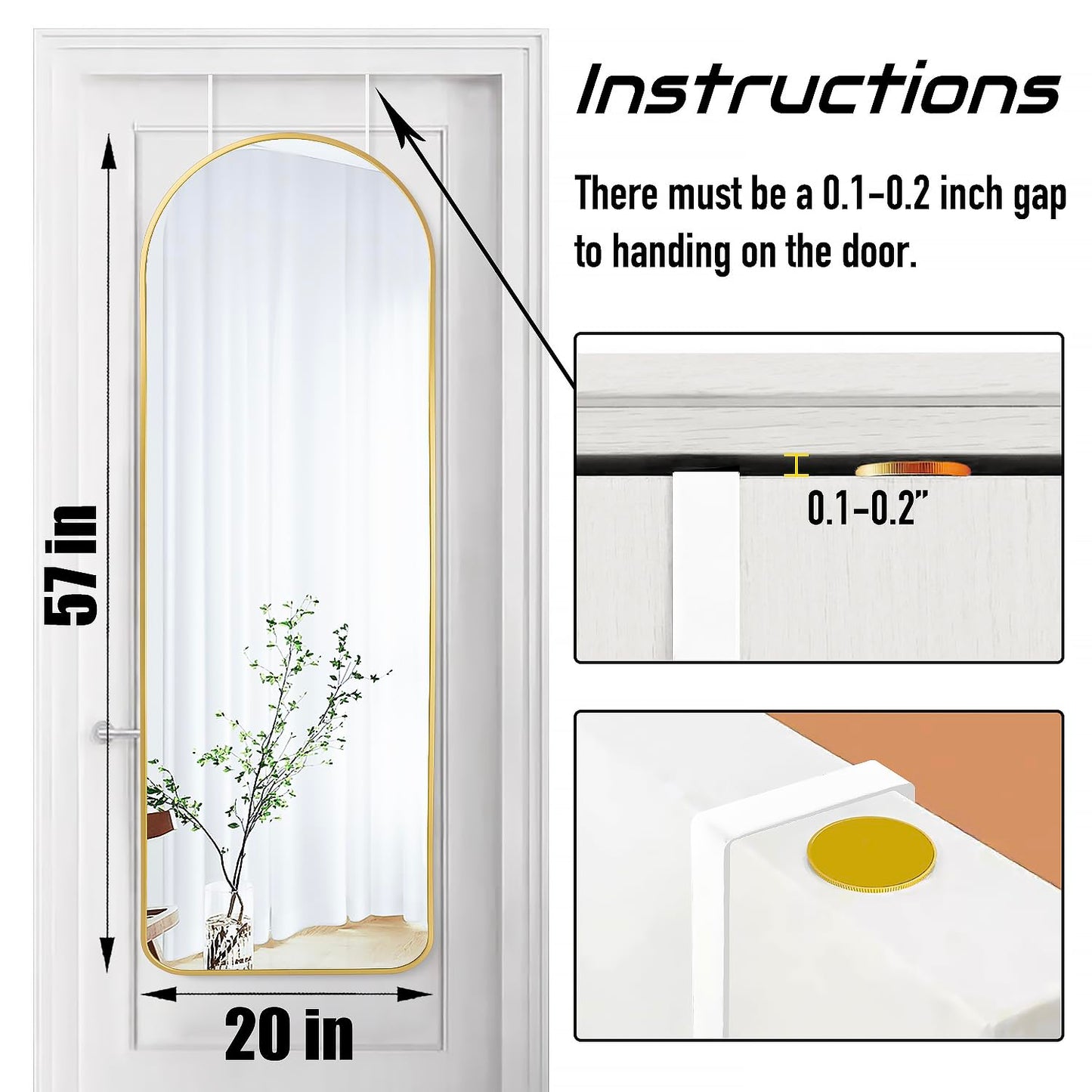 57" Gold Arch Full Length Mirror for Home