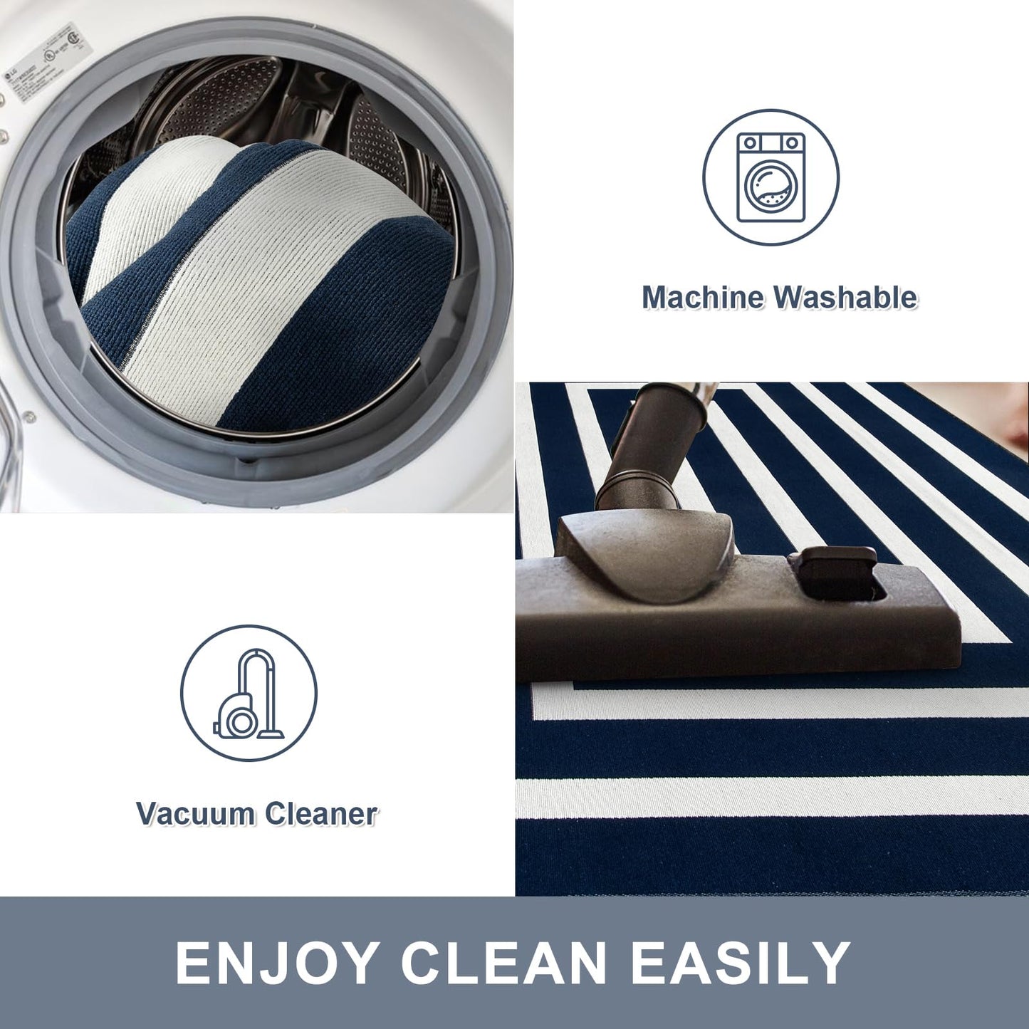 Lahome Modern Outdoor Patio Rug, Washable 5x8 Area Rug Living Room Bedroom Rugs Indoor Outdoor Cotton Rug, Farmhouse Woven Large Blue Geometric Carpet for Backyard Dining Porch