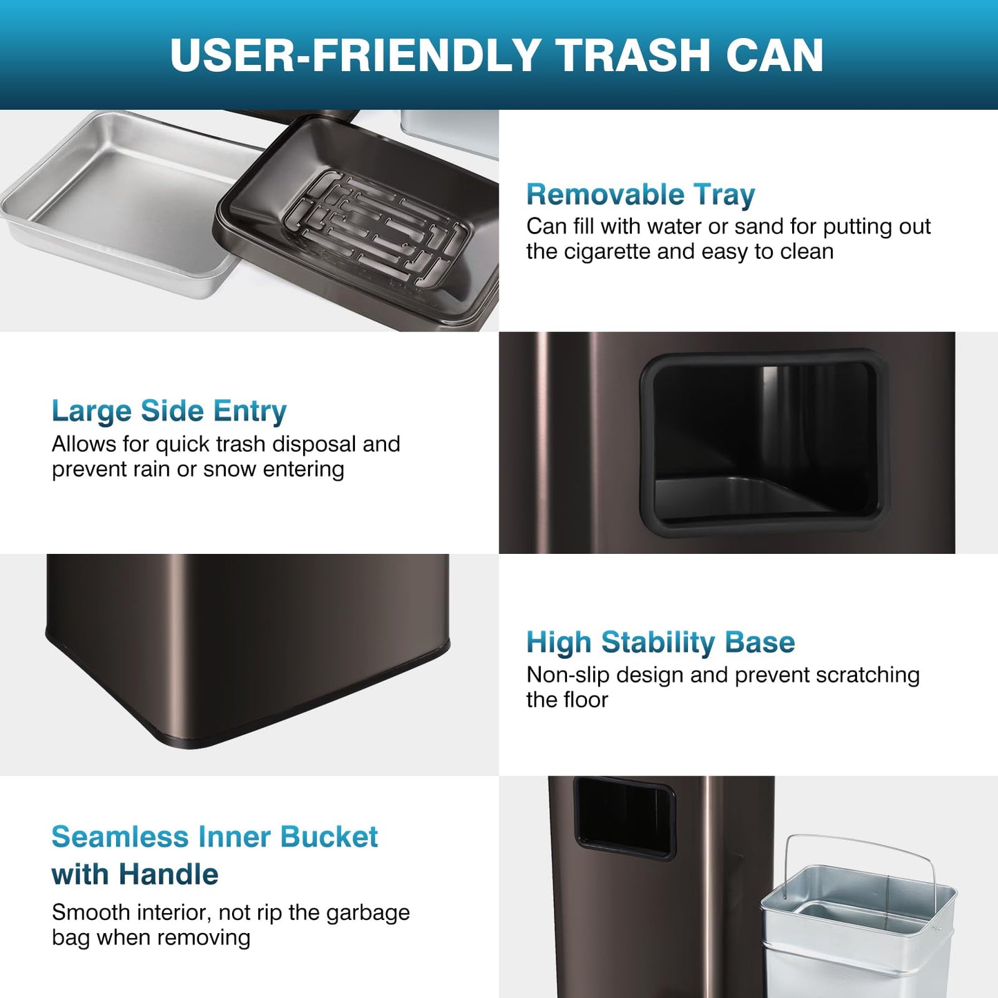 IRONWALLS Stainless Steel Outdoor Trash Can with Lid