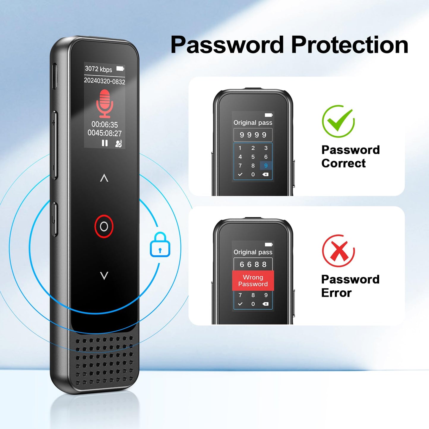 128GB Voice Recorder with Playback & Noise Cancelling