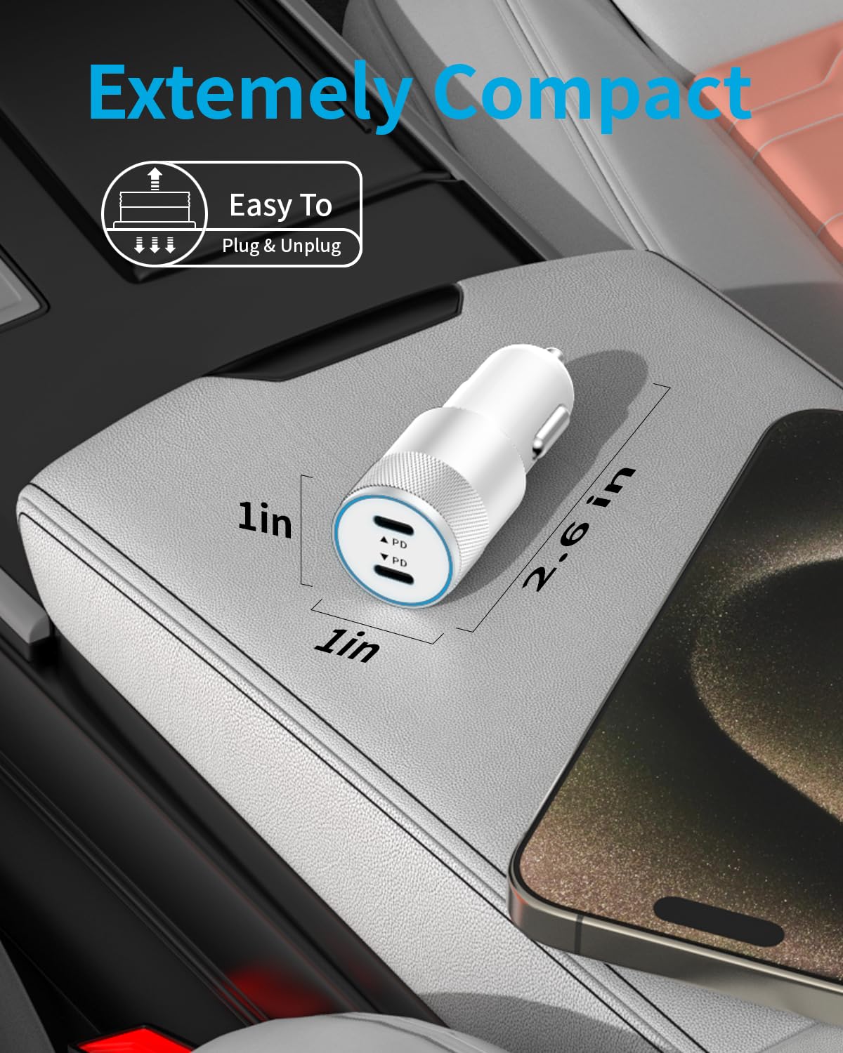 72W Dual USB C Car Charger with Cables