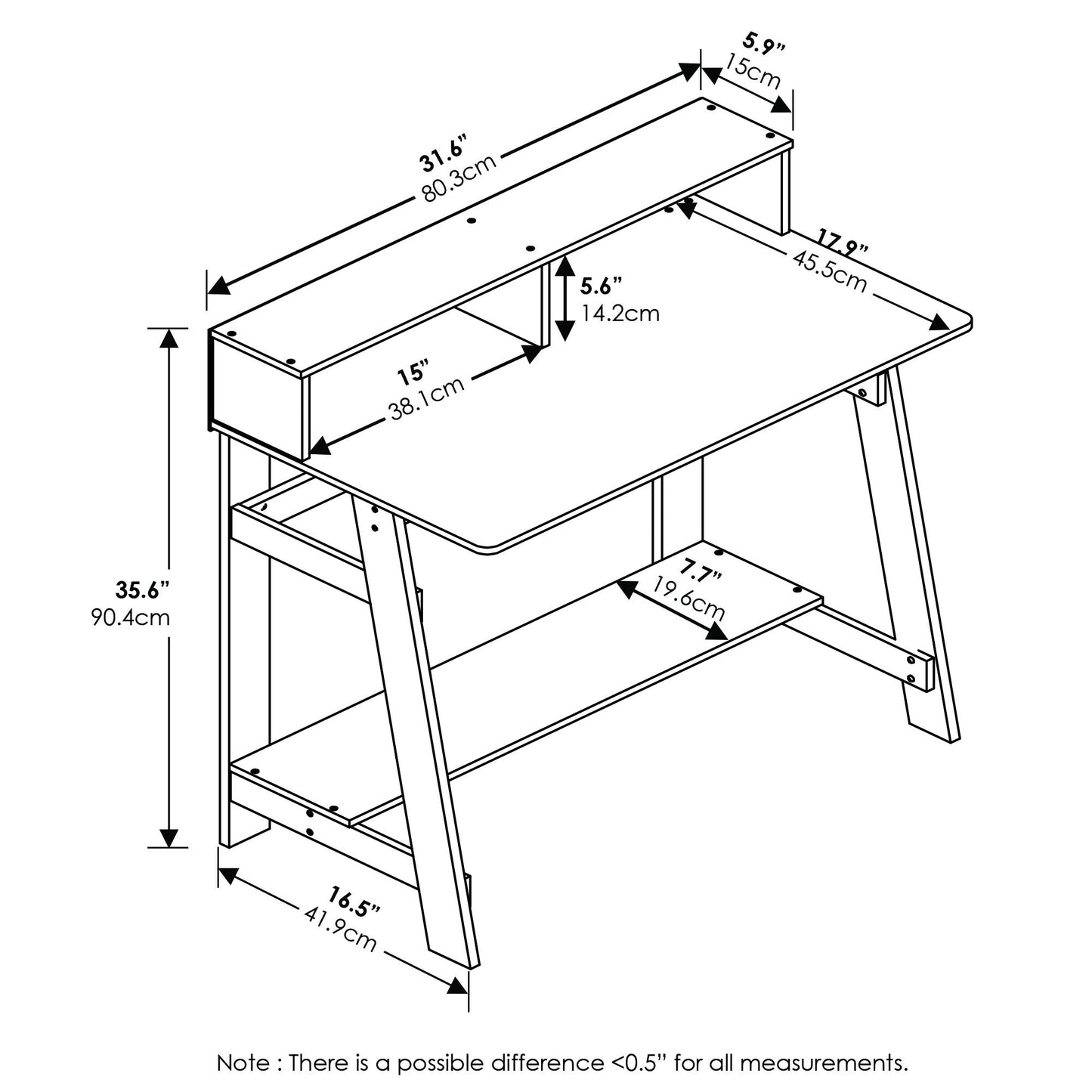 Furinno Simplistic A Frame Computer Desk, Black/French Oak Grey
