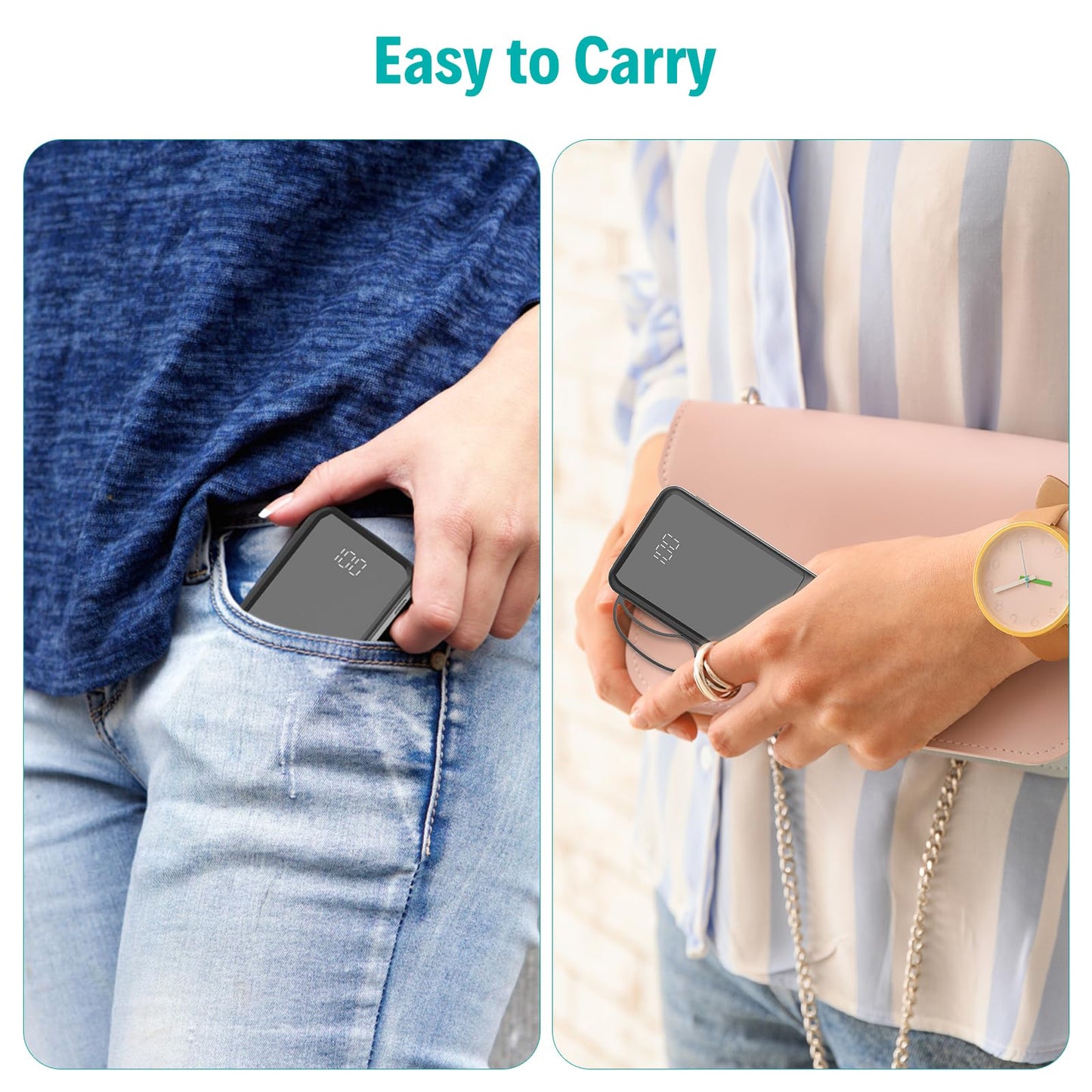 10000mAh Portable Charger with Built-in Cables