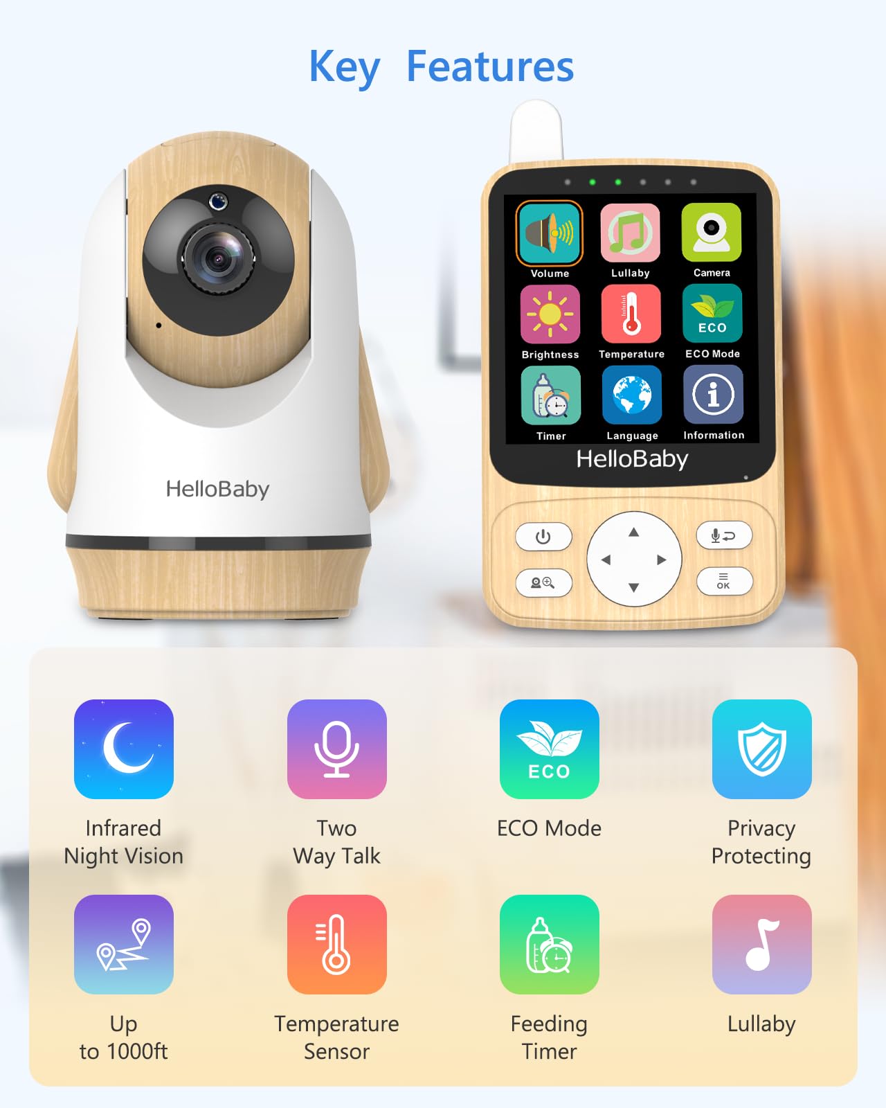 HelloBaby Video Baby Monitor with 4" Screen
