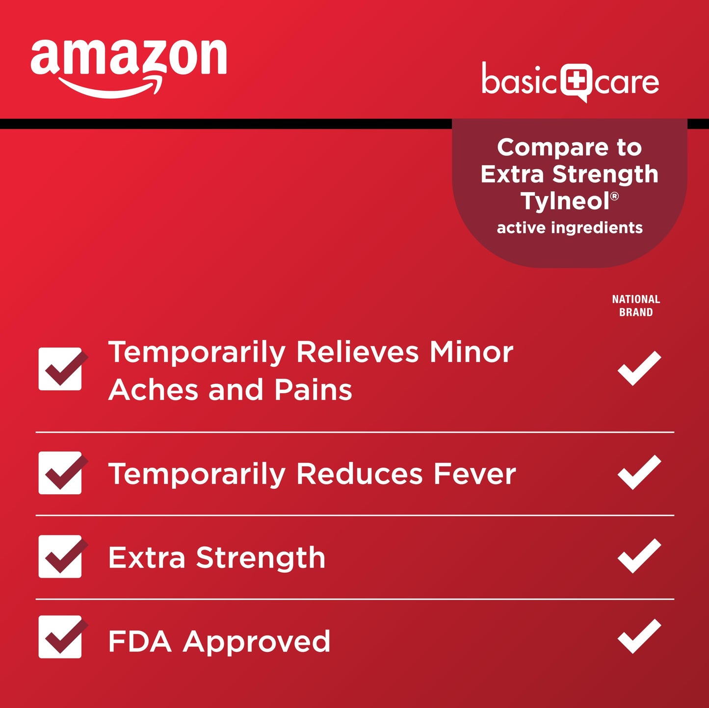 Amazon Basic Care Extra Strength Pain Relief, Acetaminophen Caplets, 500 mg, Pain Reliever/Fever Reducer, 100 Count (Packaging may vary)