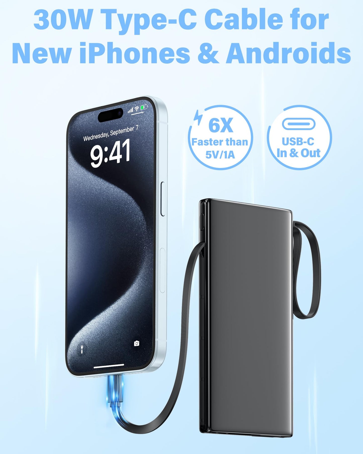 10000mAh Fast Charging Power Bank with Cables