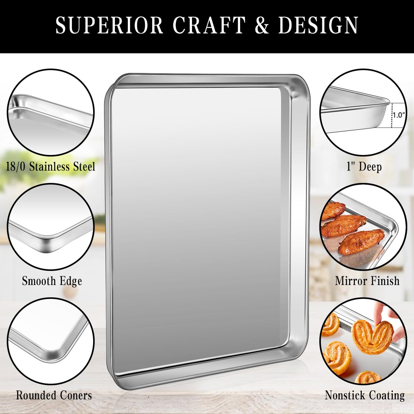 2-Pack Stainless Steel Cookie Baking Sheet Set