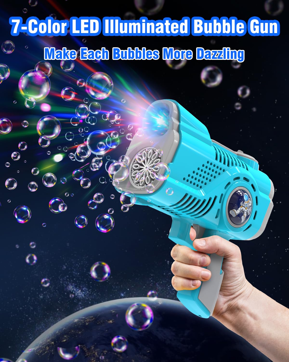 Joyfuture Bubble Gun - Automatic Bubble Machine for Kids - 12 Holes Bubble Gun Blaster with 7 Colors LED Light - Bubble Maker Include Bubble Solution & Batteries - Boys Toys for Birthday, Parties