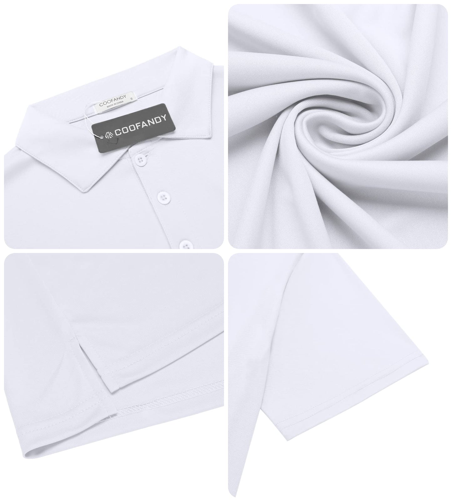 COOFANDY Mens Athletic Polo Shirts Performance Golf Shirts for Men Big and Tall, White, Large