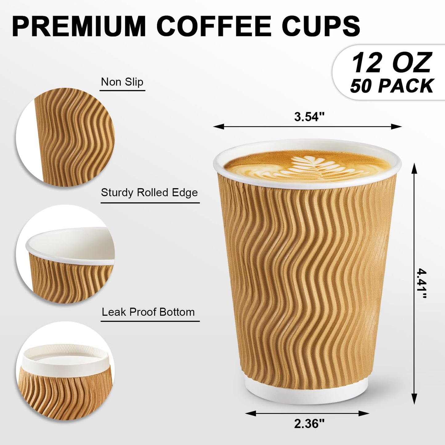 Insulated Disposable Coffee Cups 12 oz 50 Pack