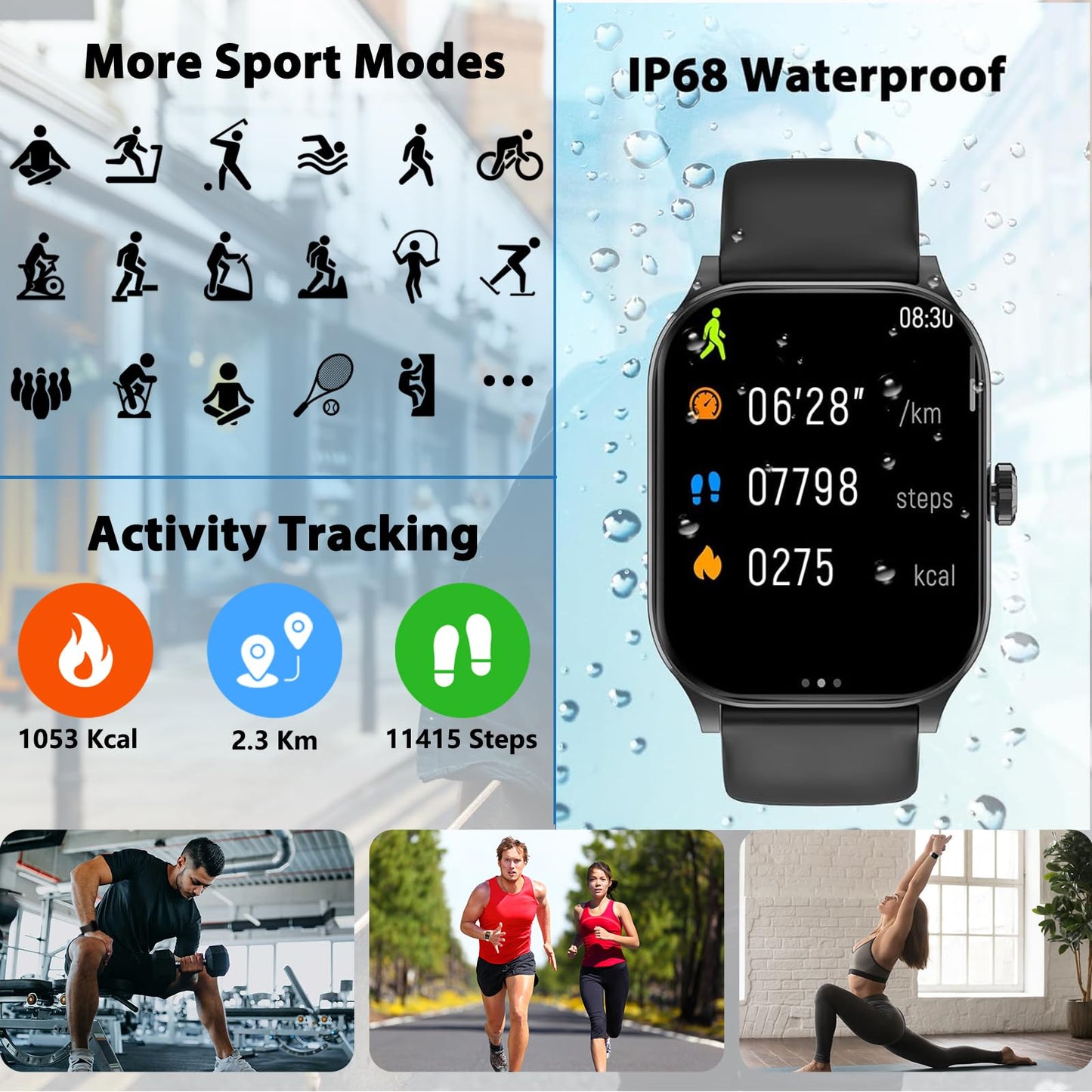 Fitness Tracker Smart Watch with Heart Rate Monitor