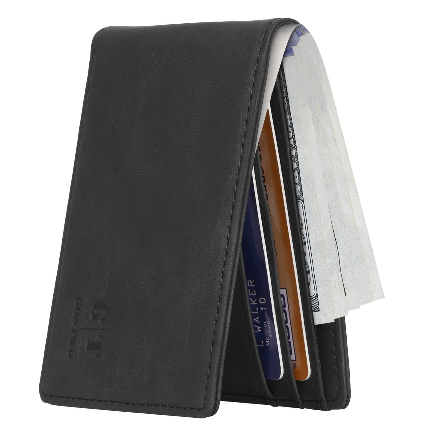 Gostwo Mens Slim Minimalist Front Pocket Wallet Genuine Leather ID Window Card Case RFID Blocking (Black Vintage)