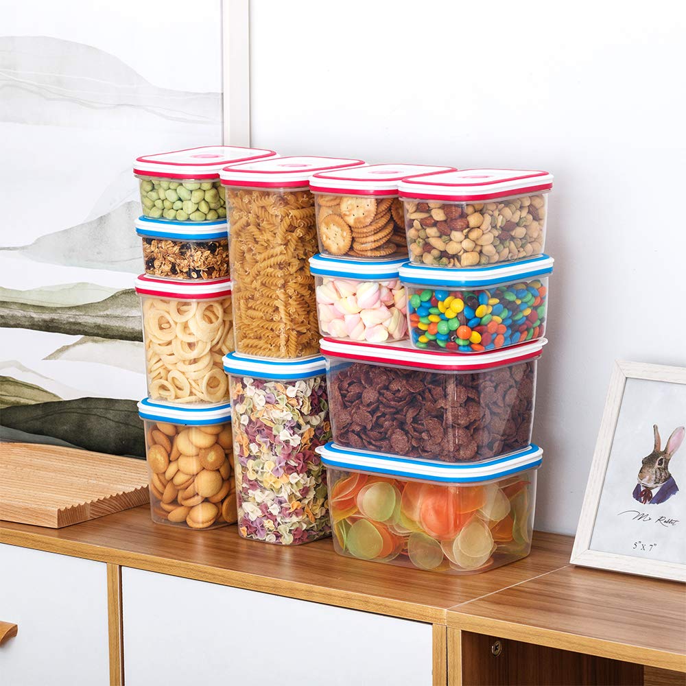 Lille Home Airtight Food Storage Container Set of 6, Kitchen & Pantry Organizer, Plastic Canister with Durable Lid, Leakproof, BPA Free, with Food Storing Date Indicator (Gray)