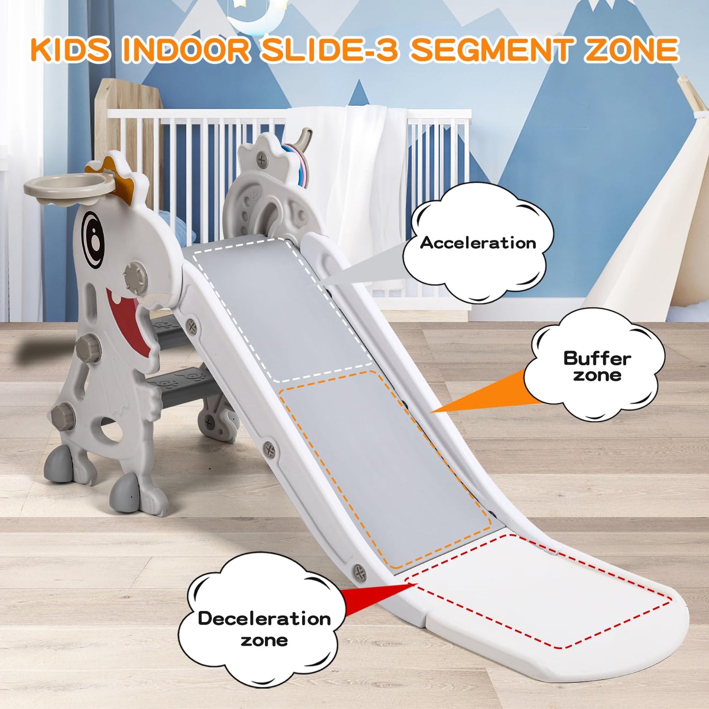 BFAZKXY Indoor Slide for Toddlers 1-3, Foldable Kids Toddler Indoor Slide Playset, Indoor and Outdoor Playground, Toddler Climber Playset with Basketball Hoop and Ring Toss(White)