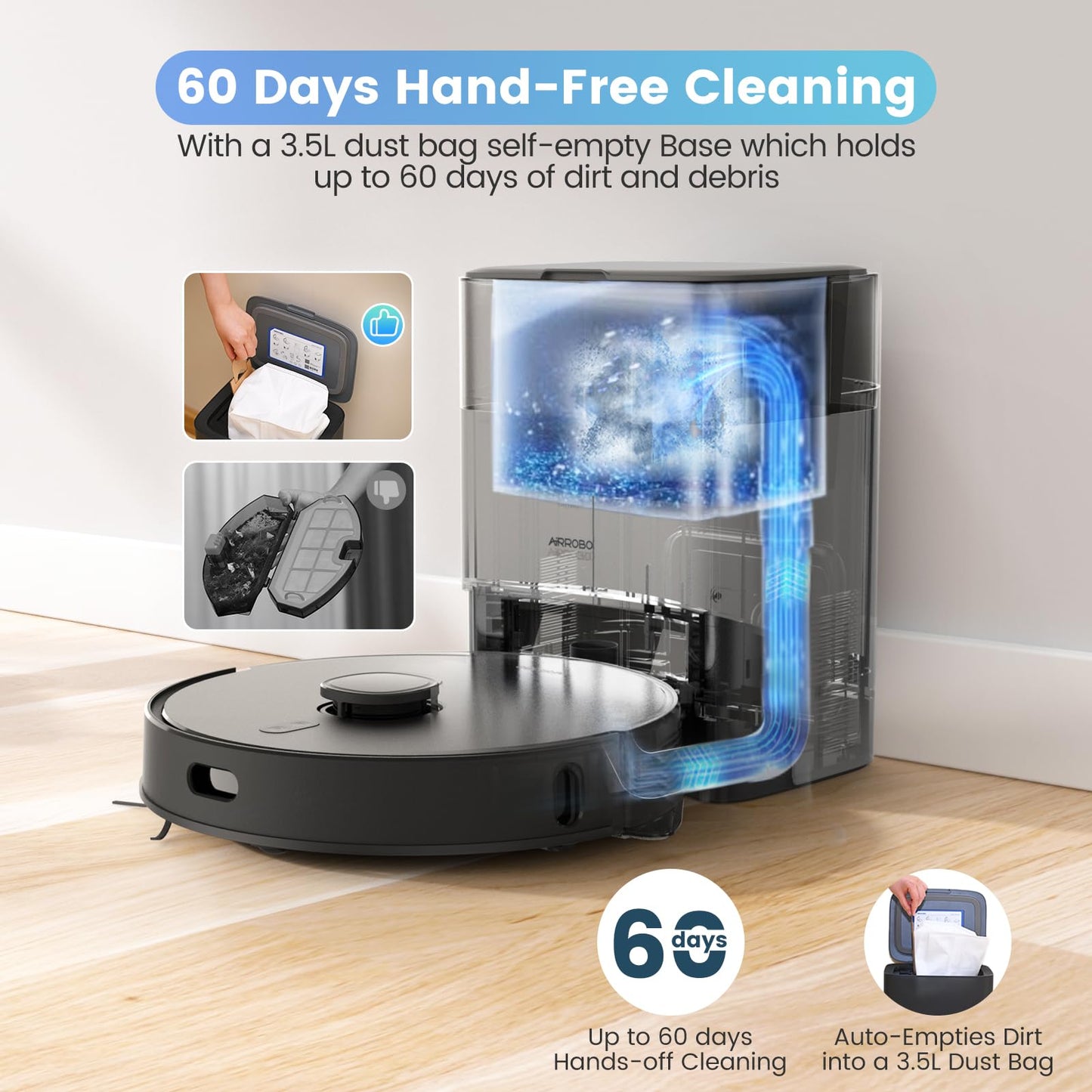 AIRROBO Robot Vacuum and Mop Combo, Self-Emptying