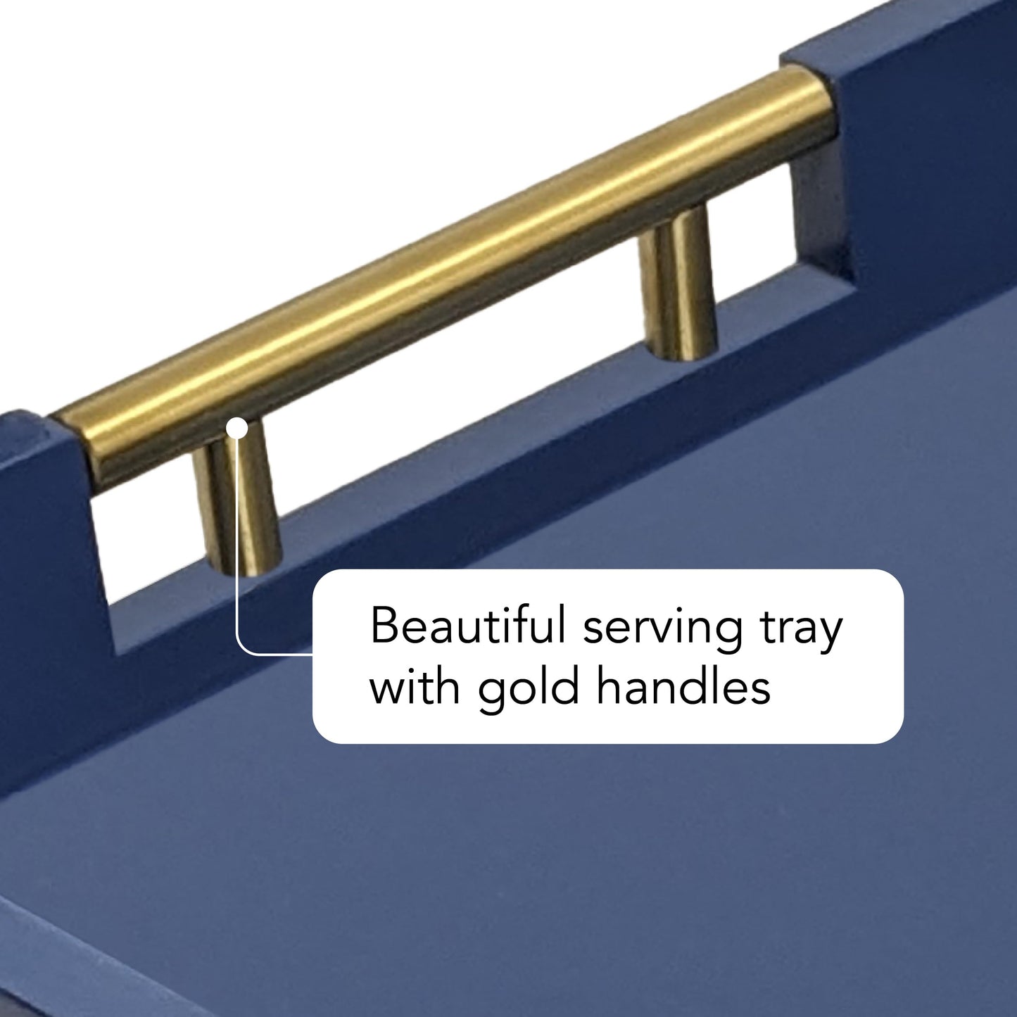 Decorative Rectangle Navy Blue Serving Tray with Handles includes 4 Matching Coasters, Ottoman Tray - Tea and Coffee Table, Modern Wooden Tray for Living Room