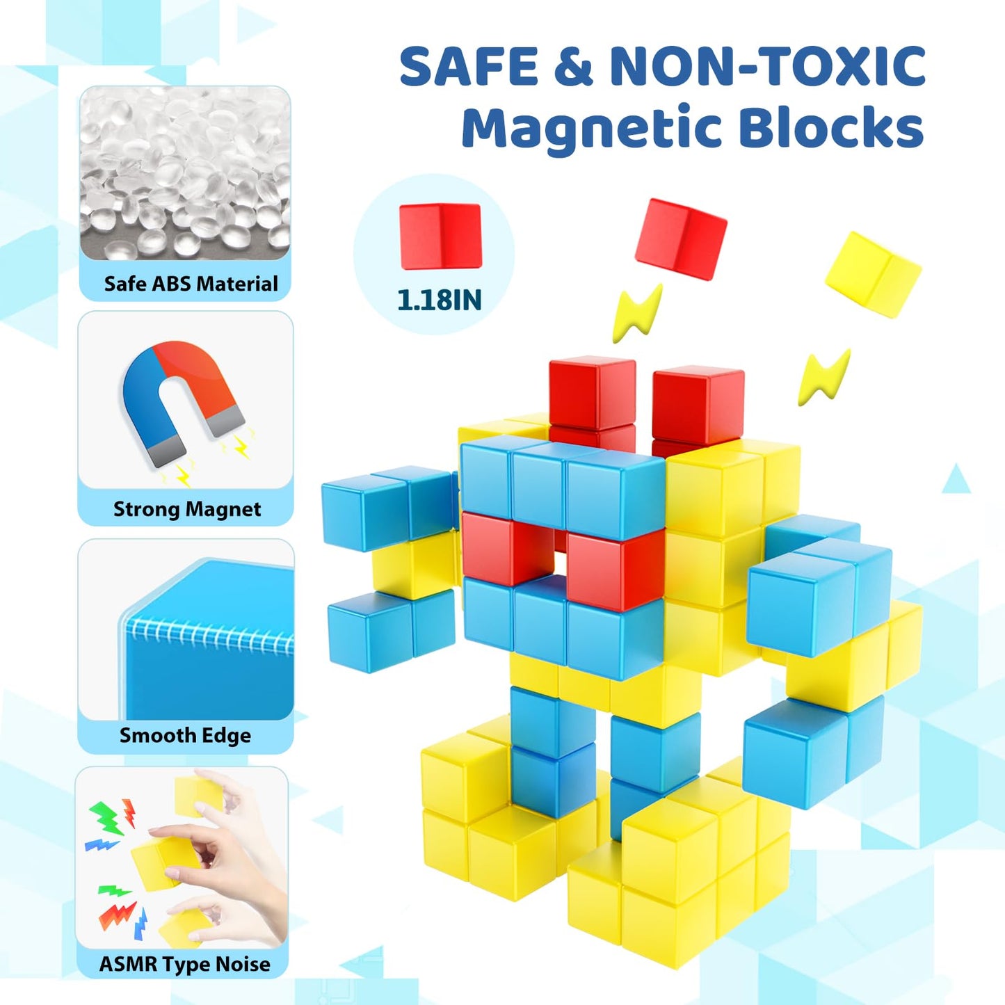 Hiwawind Magnetic Blocks 1.18 inch, Large Magnetic Cube Toy for Sensory STEM Education Preschool Magnet Toys for 3 4 5 6 Year Old Boys and Girls,Christmas Birthday Gifts for Kids Age 3+