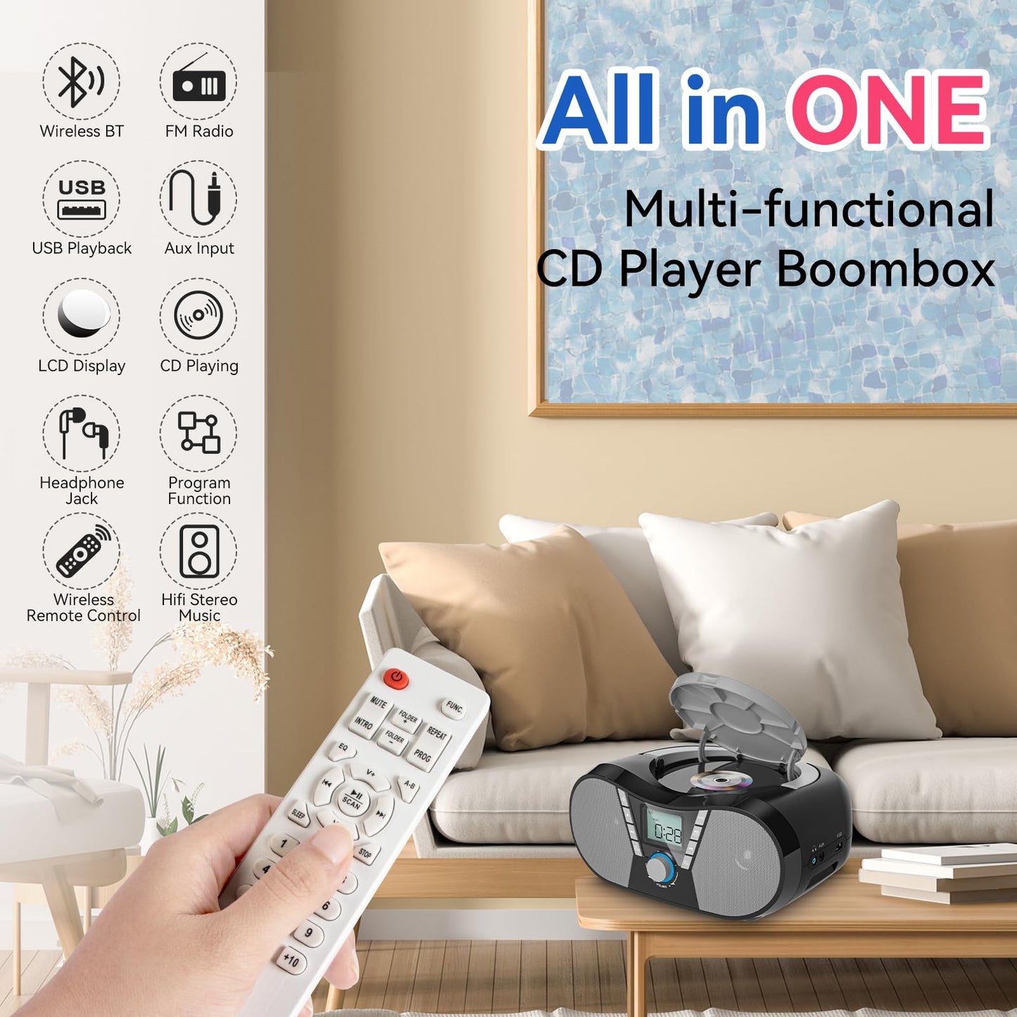 Gueray Portable CD Player with Bluetooth & FM Radio