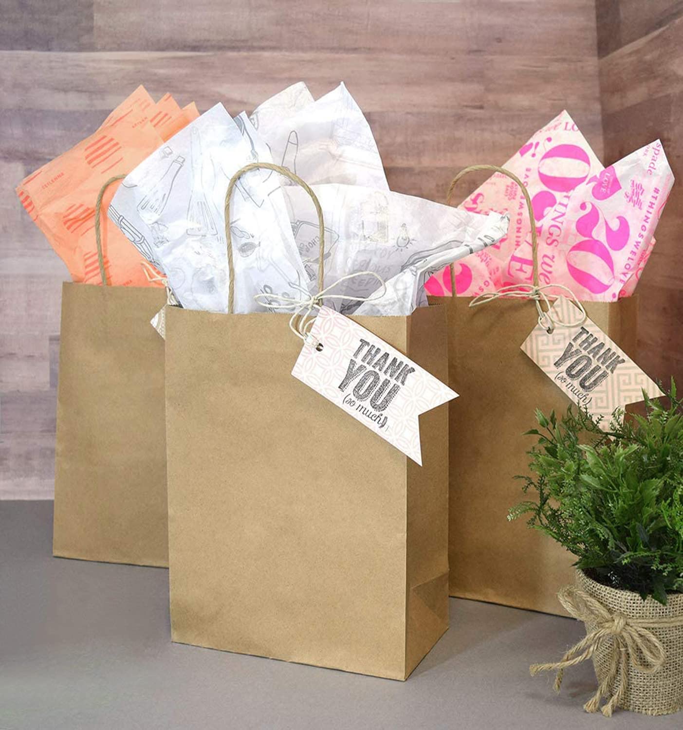 Brown Kraft Paper Gift Bags with Handles, 100 Pcs