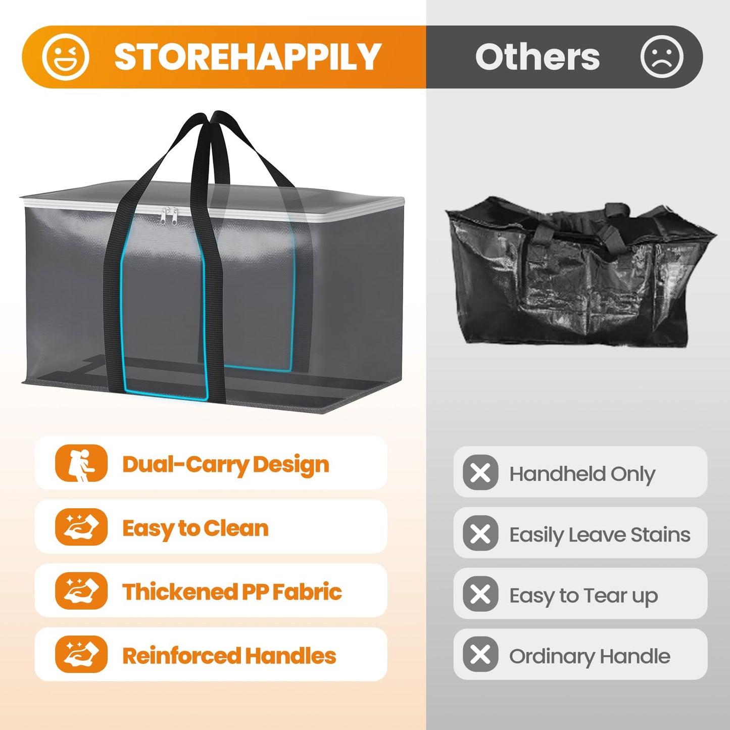 6 Pack Heavy-Duty Moving Bags with Straps
