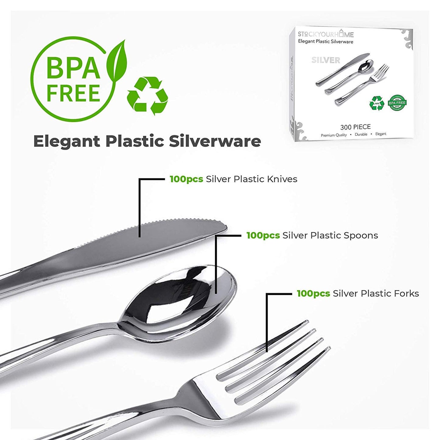 Heavy Duty Silver Plastic Cutlery Set, 300 Pack