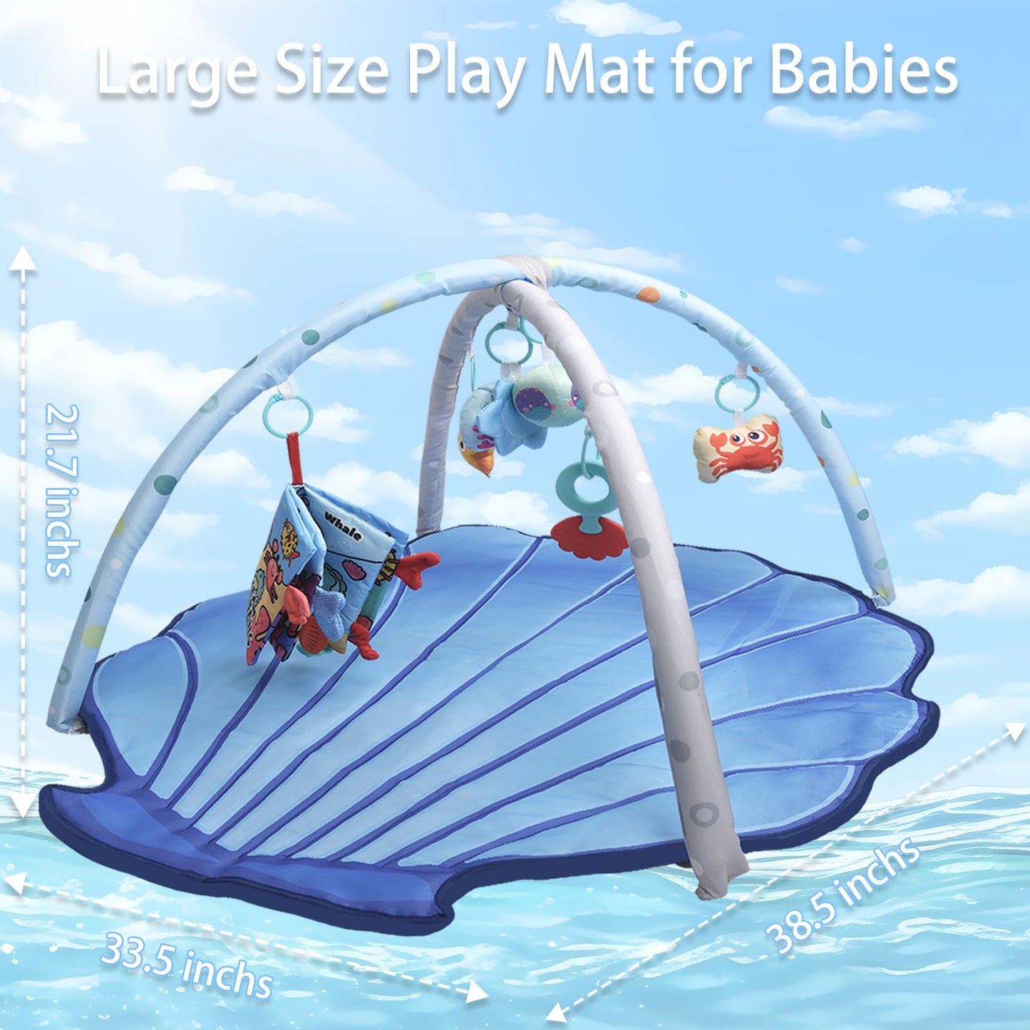 Baby Gym Play Mat for Babies 0-6 Months Infant Tummy Time Mat Activity Gym, Blue Shell Baby Gyms & Playmats Newborn Brain Sensory Development 6-12 Months, Baby Gifts