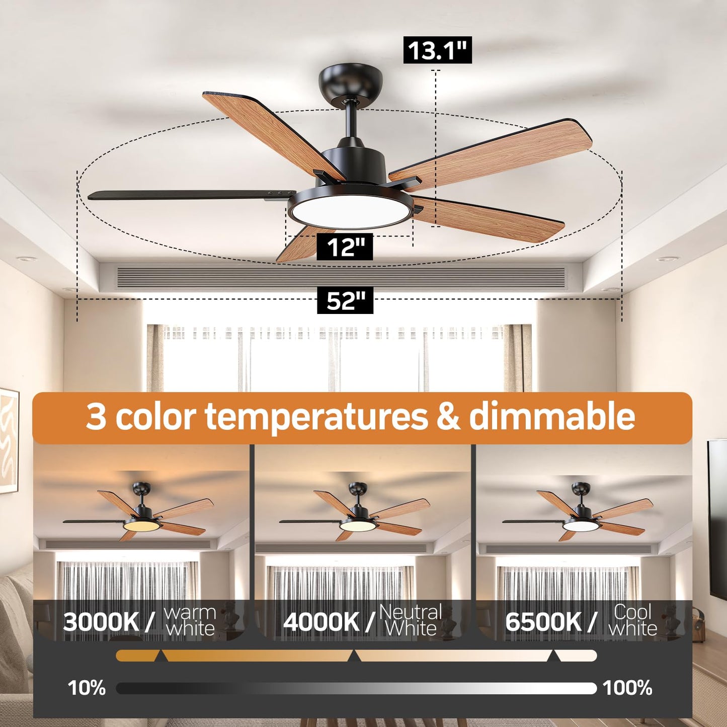 52 Inch Ceiling Fan with Remote Control