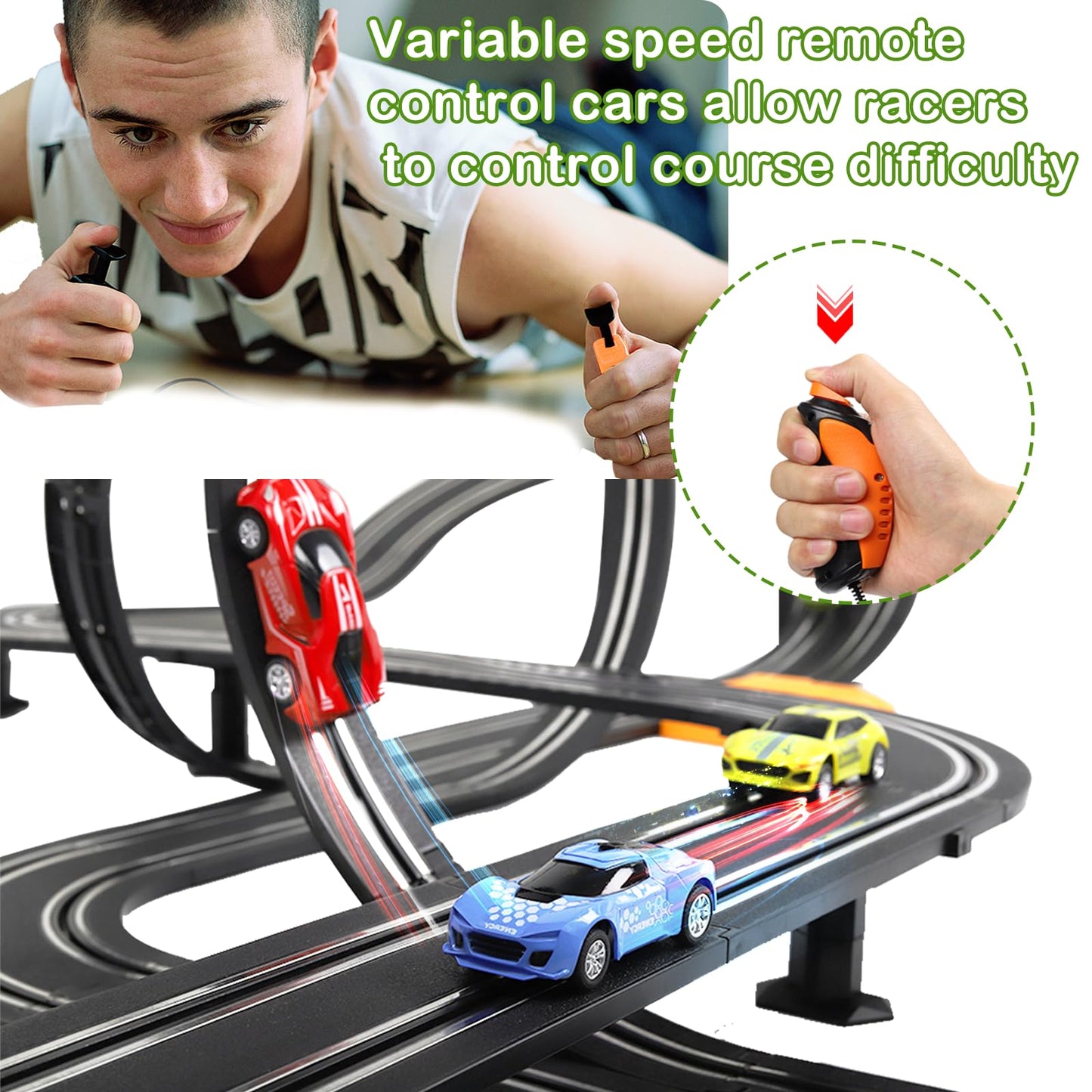 23ft Slot Car Race Track Set with 4 Cars